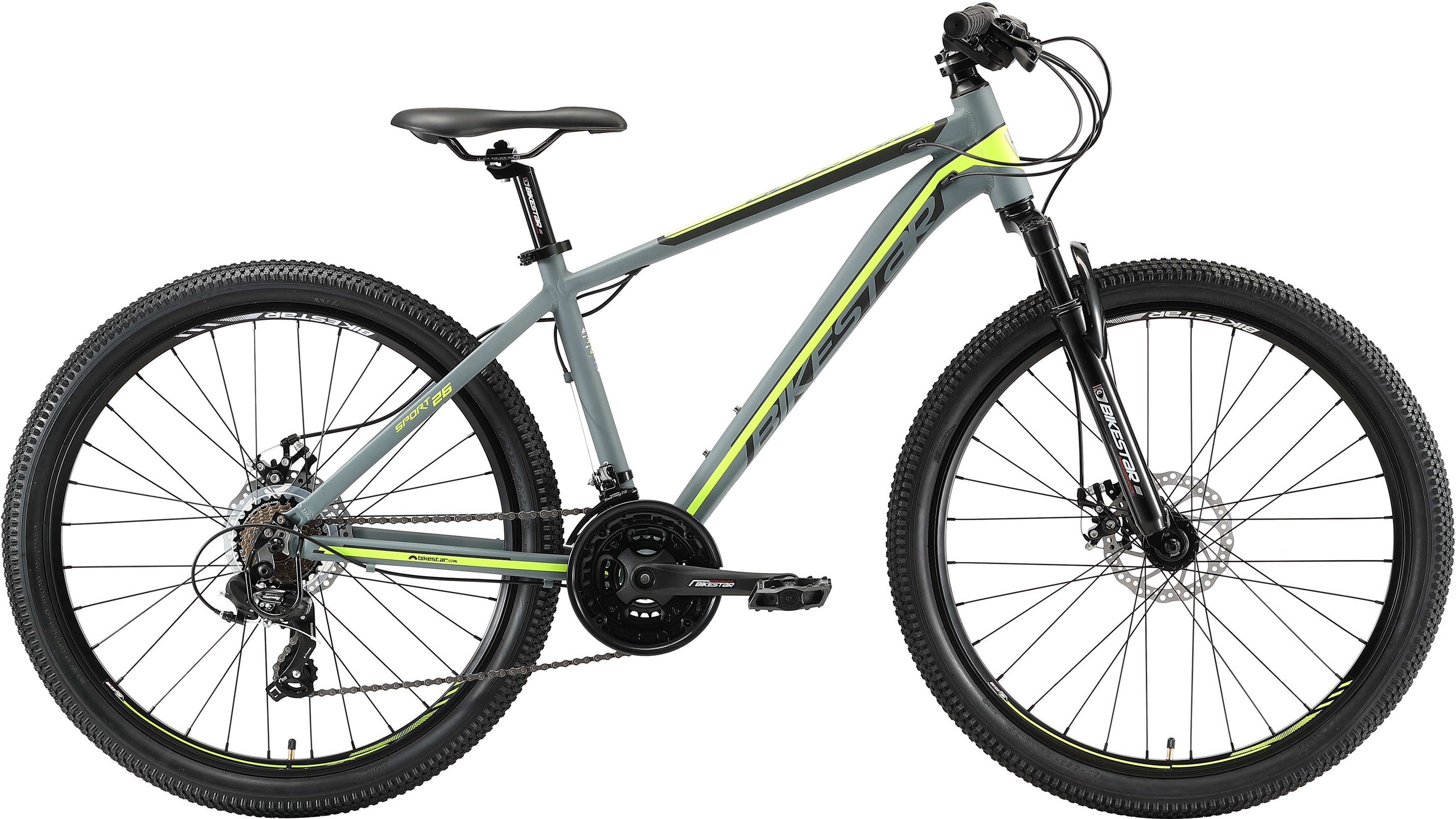 Bikestar Mountainbike, 21 Gang Shimano RD-TY300 Schaltwerk, Kettenschaltung, für Damen und Herren, Kettenschaltung