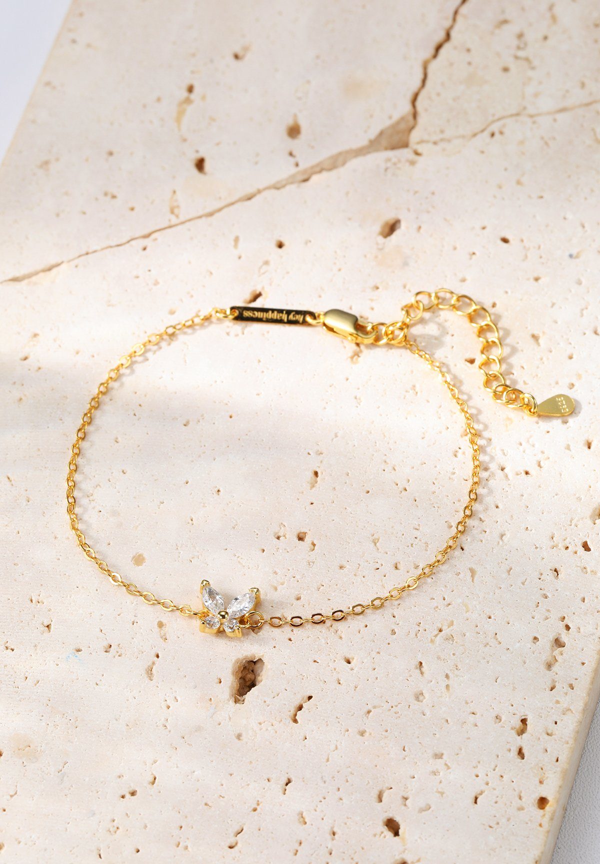 Hey Happiness Silberarmband Schmetterling Kristalle Charm, 18K Vergoldet, Damen Armkette Silber 925 hängend Zirkonia, Brautschmuck