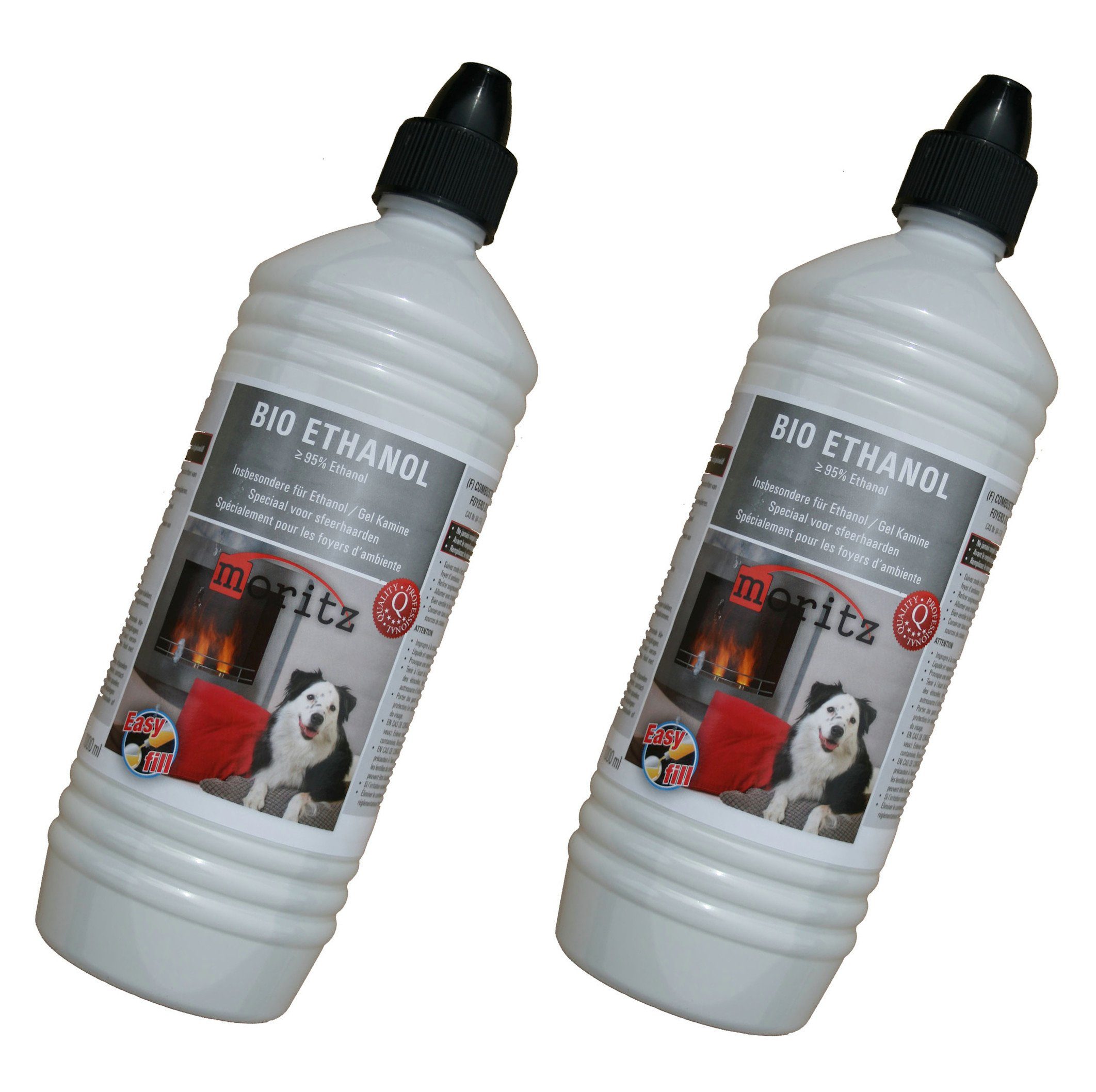 Moritz Bioethanol 2L Bio Ethanol >95% für Ethanolkamine Tischfeuer, für Ethanol Kamin Tischkamin Tischfeuer Kaminofen Outdoor Ofen