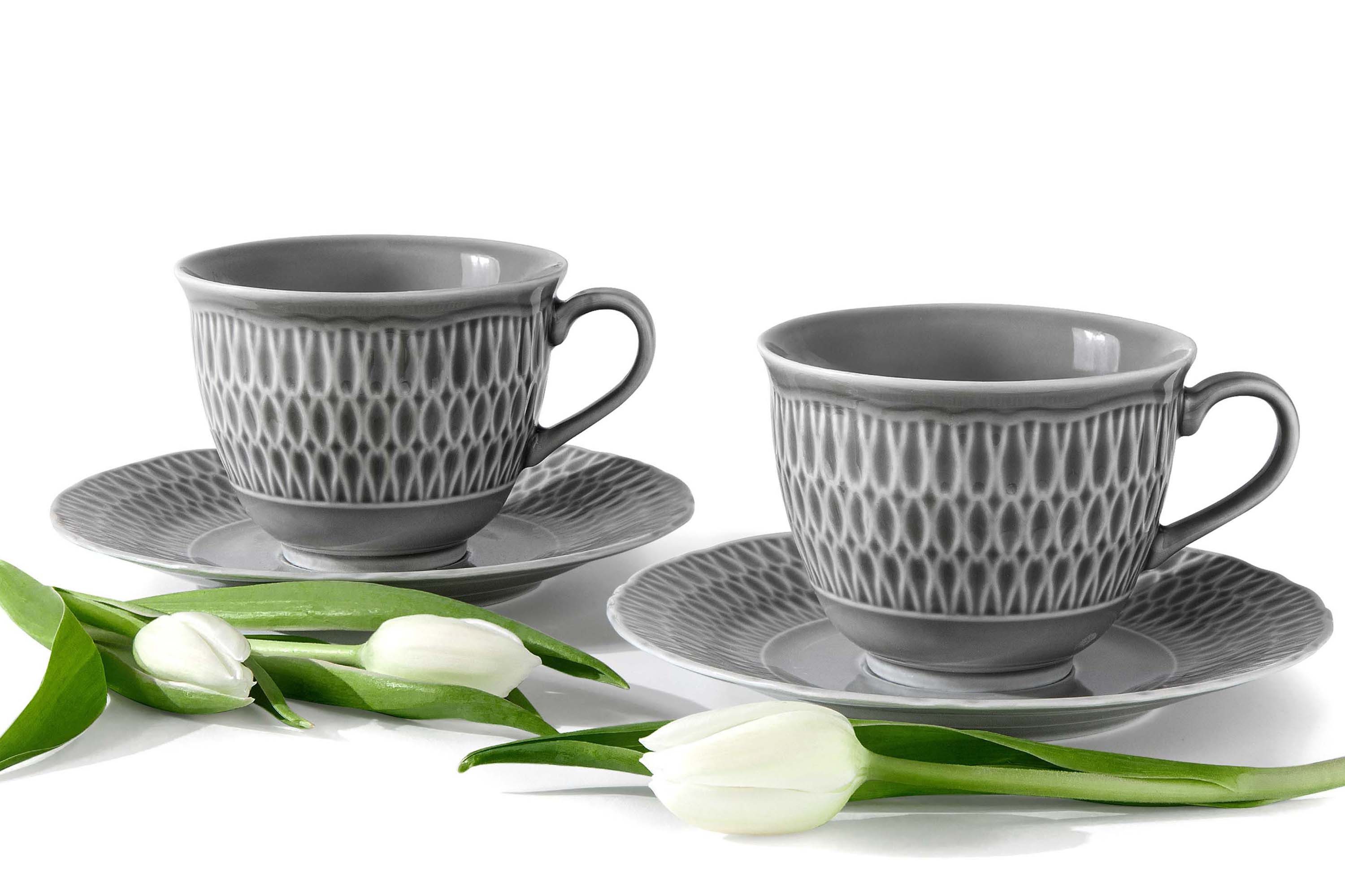 KONSIMO® Kaffeeservice CMIELOW SOFIA Kaffeetassen-Set, Hochwertiges Premium-Hartporzellan (4-tlg), 2 Personen, Porzellan, spülmaschinengeeignet, mikrowellengeeignet, mit eleganten Verzierungen