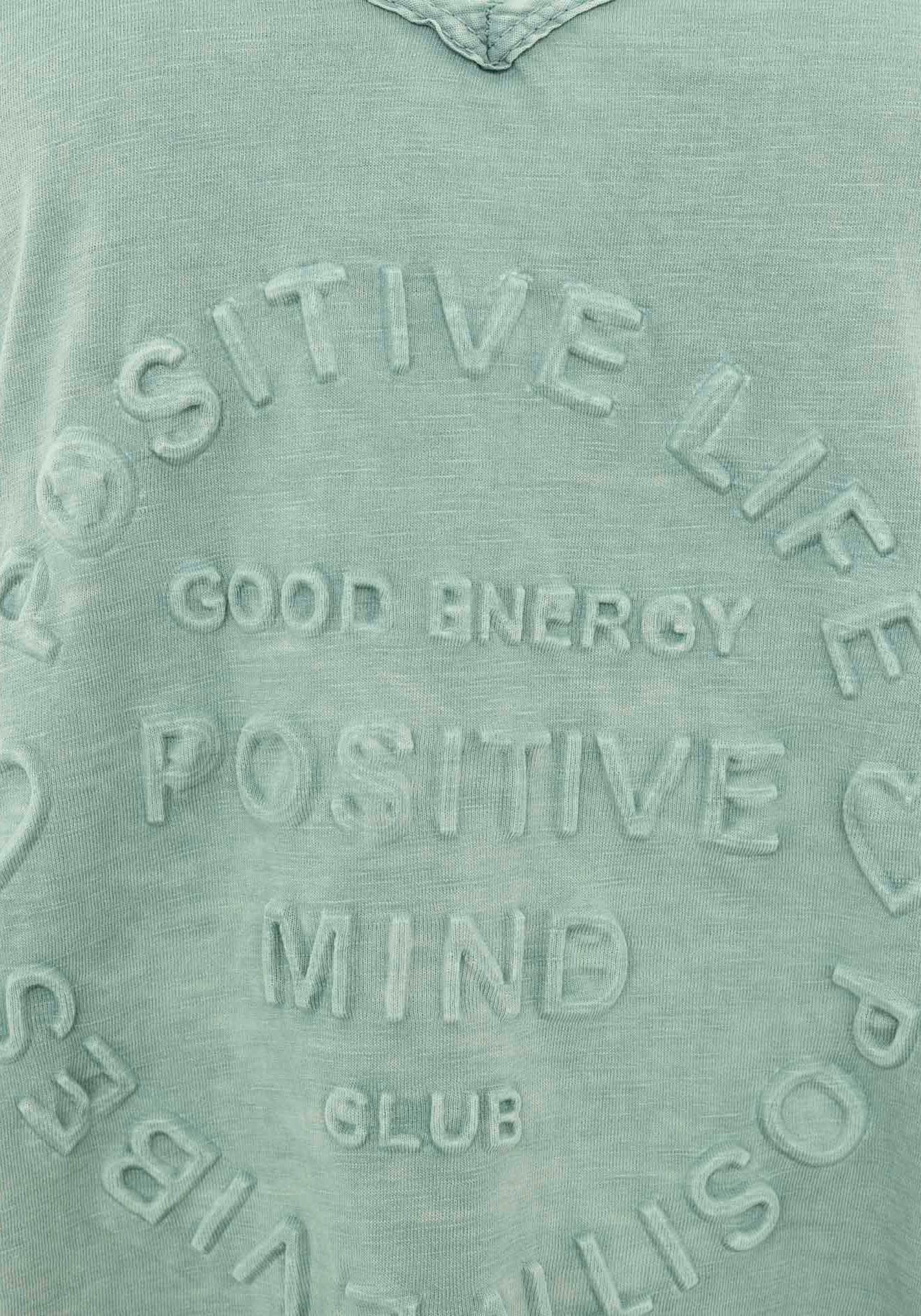 Zwillingsherz T-Shirt "Positive Mind" V-Ausschnitt, Kurzarm, Used-Look, Baumwolle, ausgefranste Kanten – Bild 5 von 5