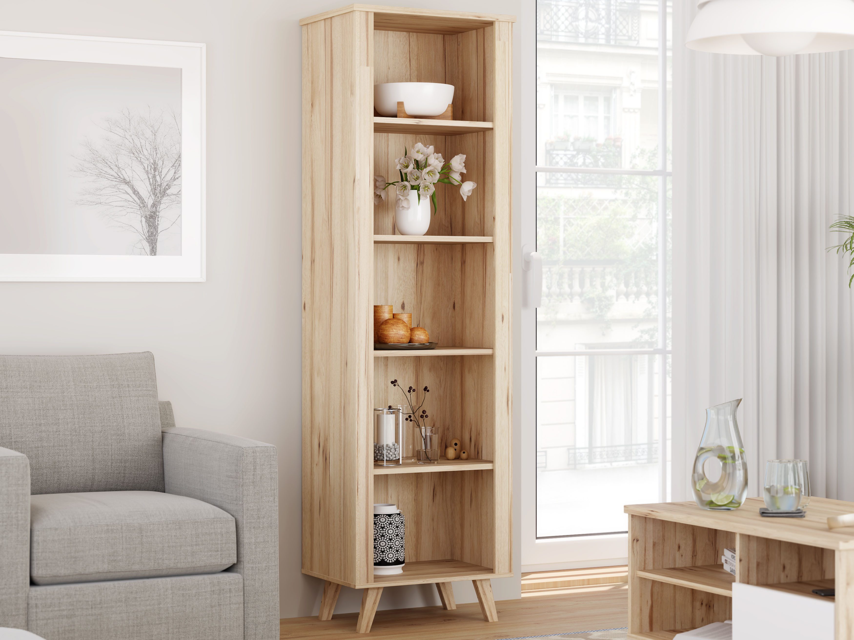 FORTE Wandregal Vankka Regal, Regal, Holzfüße, 5 offene Fächer, Einlegeböden variabel einsetzbar