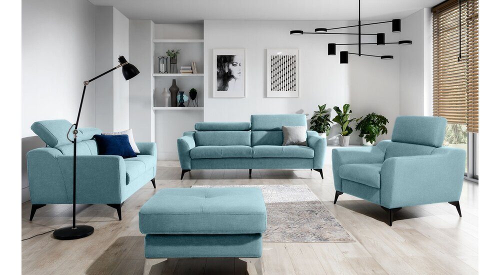 Hocker Pendleton, (Set Sessel, Kopfteilverstellung, frei mit inklusive 3-Sitzer und bestehend (4-tlg), Sofa, Polstergarnitur Relaxfunktion, 2-Sitzer stellbar aus Couchgarnitur), Stylefy Sofa, im Raum