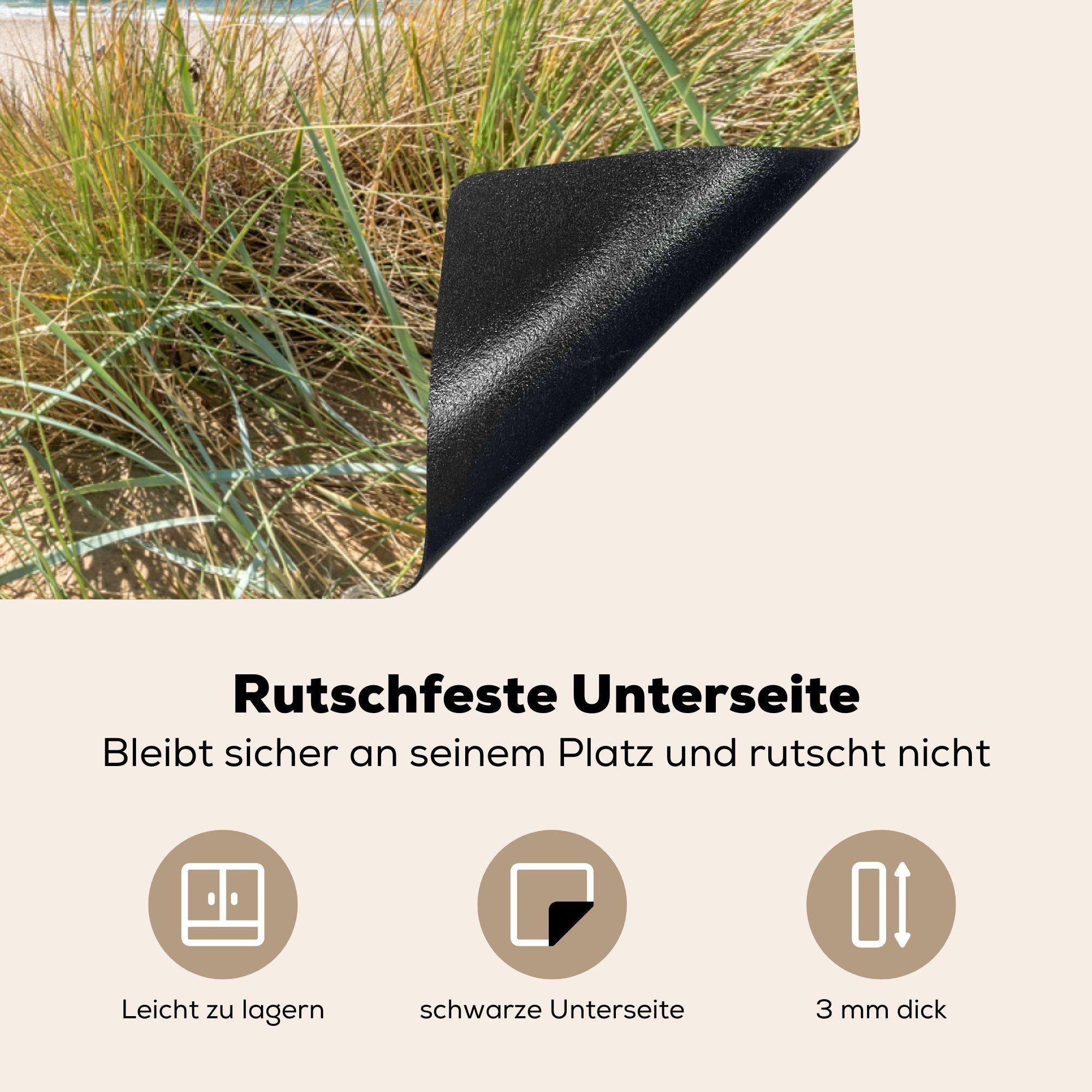 die Strand, Gras Schutz Ceranfeldabdeckung Induktionskochfeld - für Herdblende-/Abdeckplatte Düne Vinyl, küche, - (1 Meer MuchoWow tlg), 81x52 cm, -