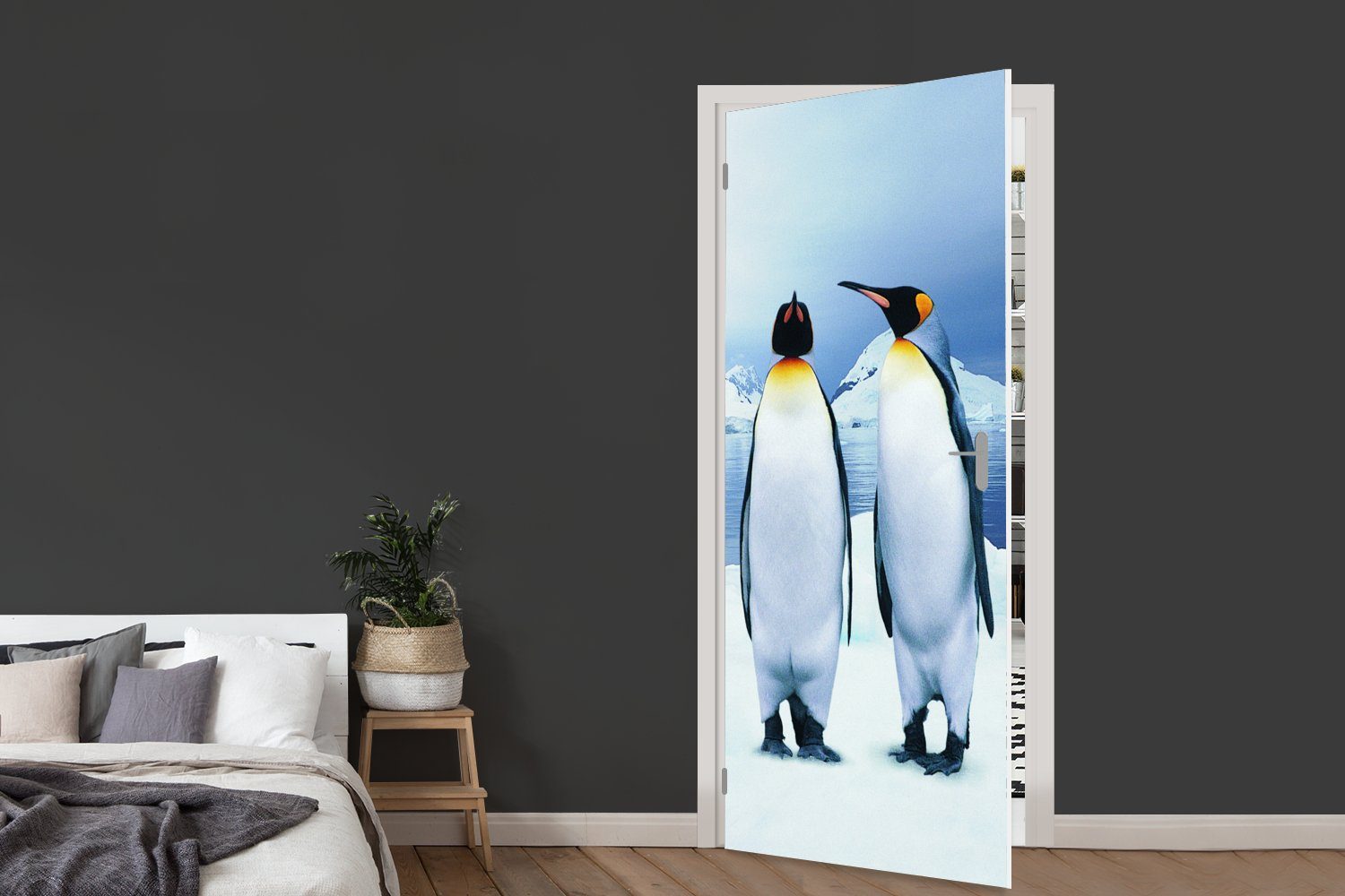 Pinguine 75x205 Fototapete cm St), Türaufkleber, für Türtapete MuchoWow Tür, Matt, Porträt, Drei bedruckt, (1