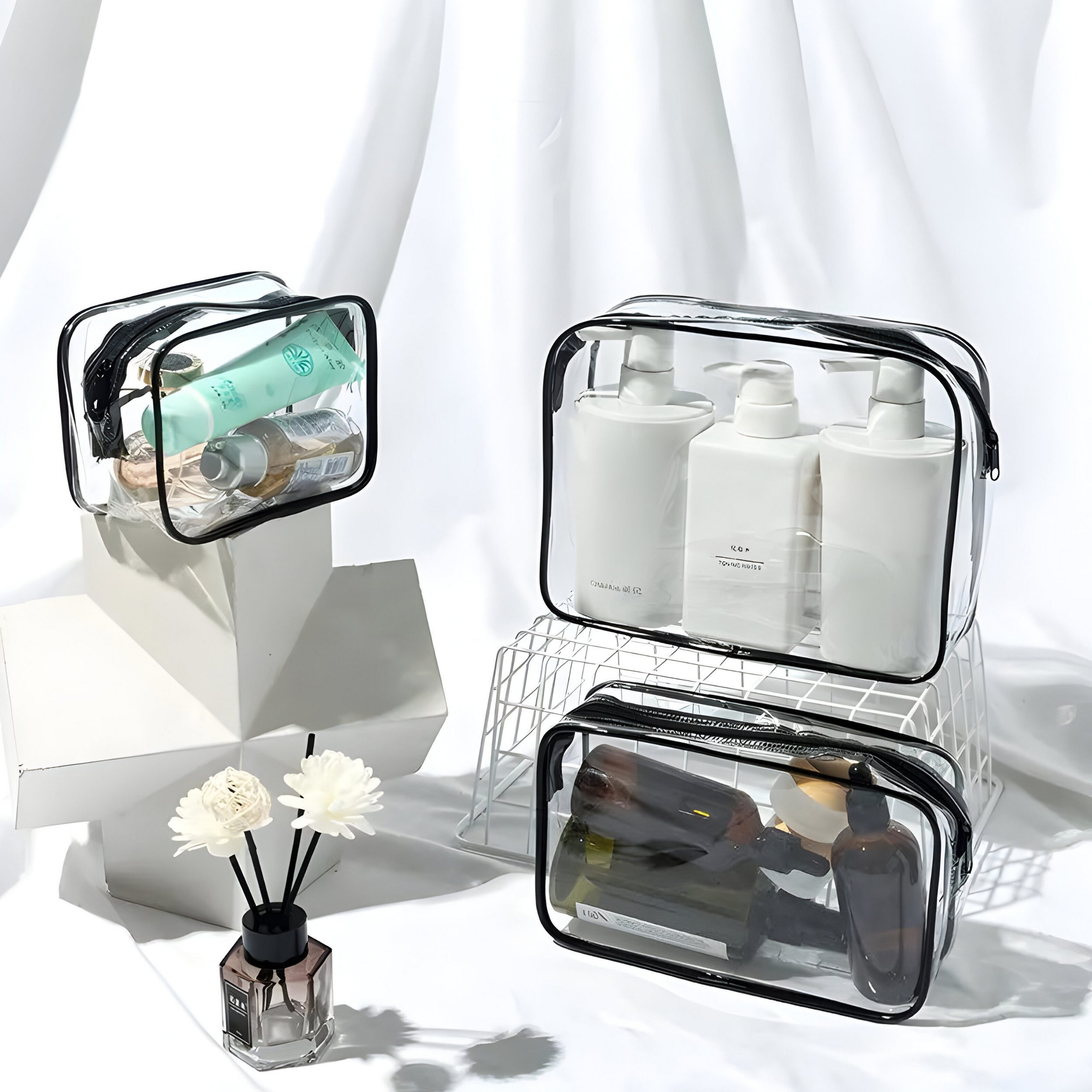 FELIXLEO Kulturbeutel Kulturbeutel Kosmetiktasche Wasserdichte Transparent Kulturtasche (3-tlg) – Bild 3 von 5