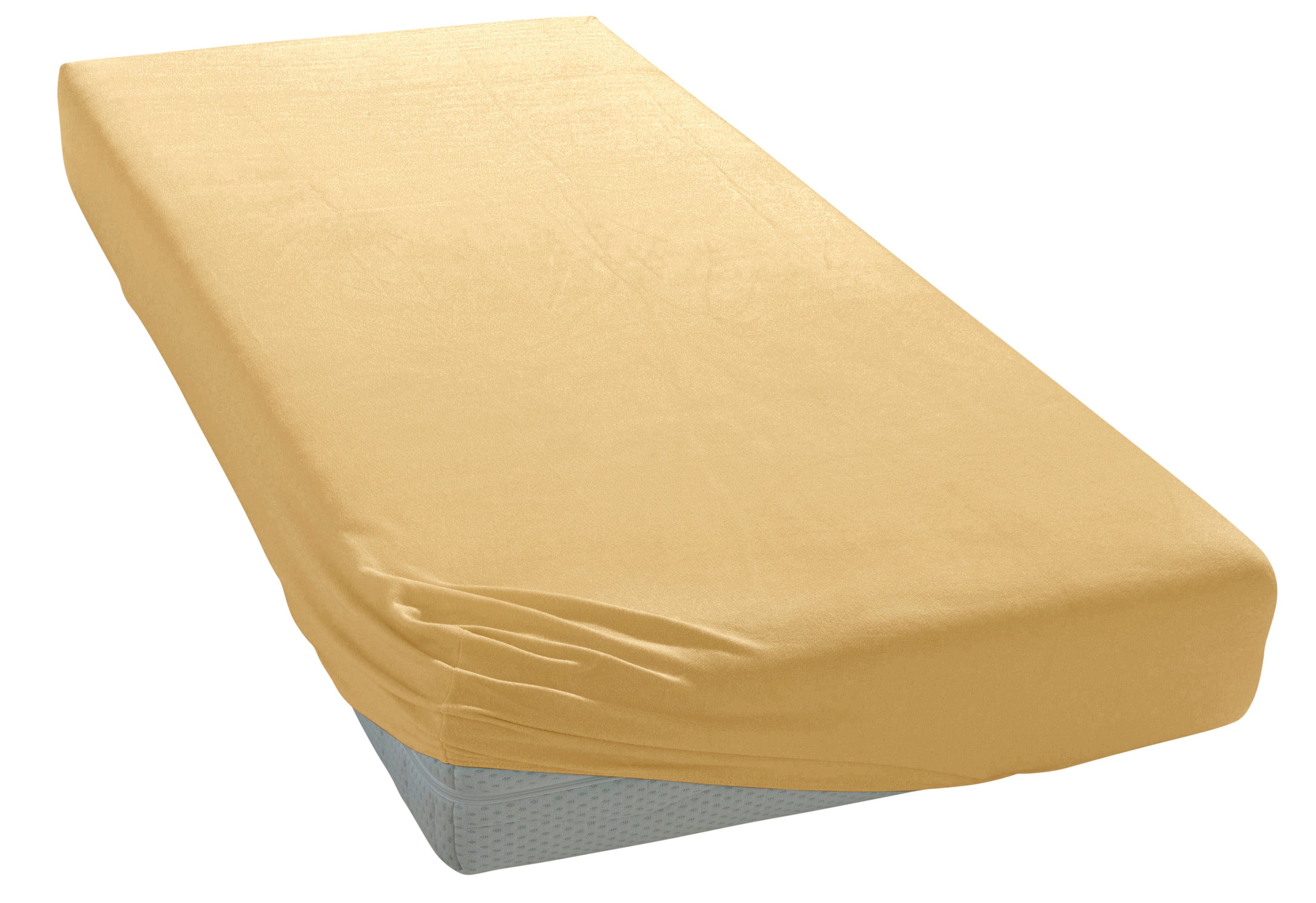 bellana Spannbettlaken bellana Melone, 100% Baumwolle, Jersey, bügelfrei, Mako-Jersey, Gummizug: rundum, (1 Stück), reine Baumwolle, Spannbetttuch für Matratzen bis 25cm Höhe