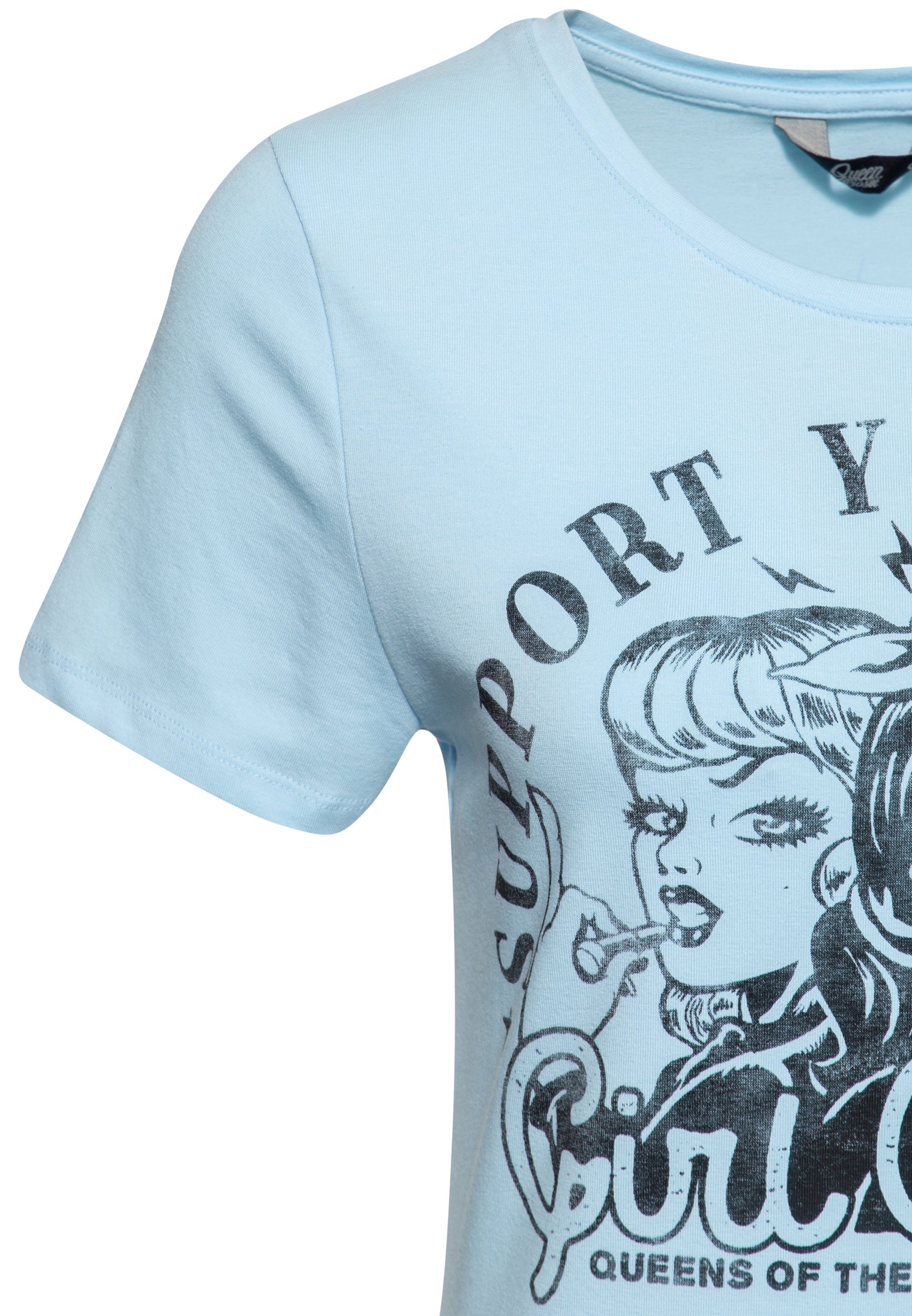 Retro-Print QueenKerosin Kurzarmshirt mit Girl Gang