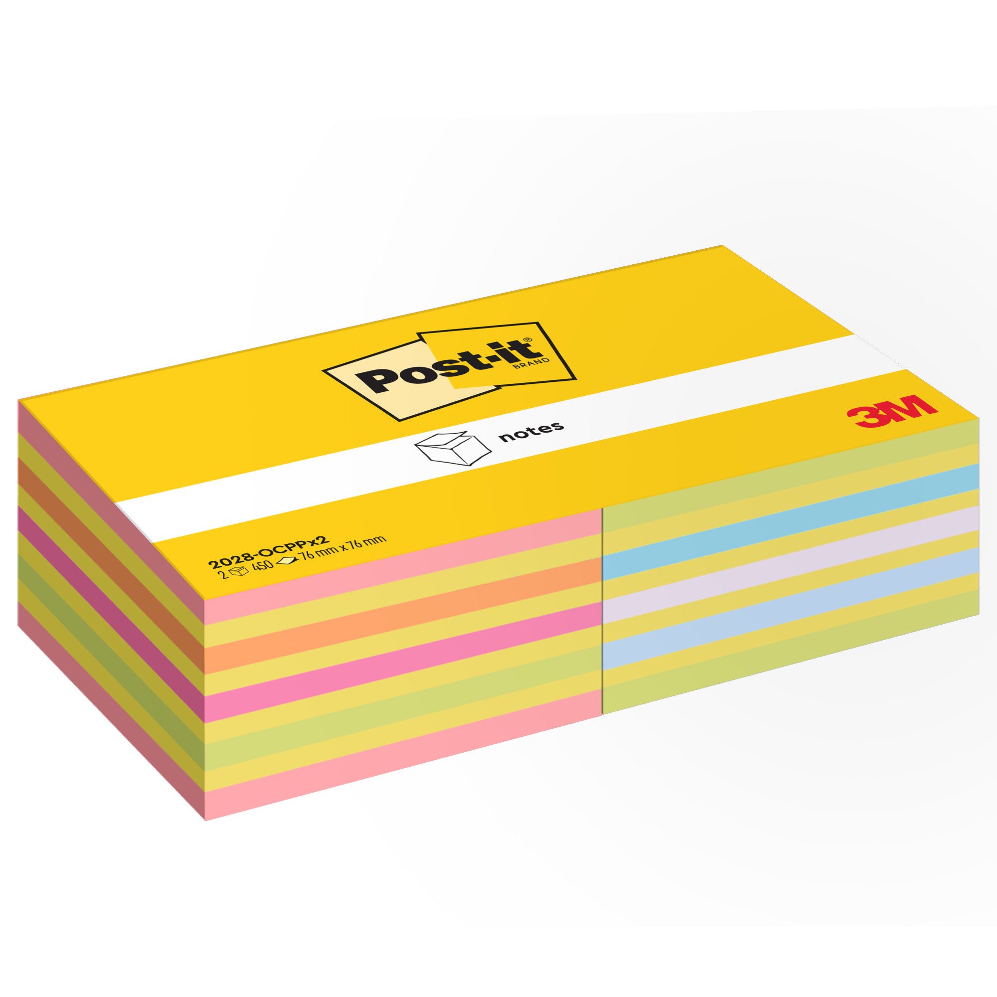 Post-it Notes Haftnotizblock Haftnotiz 2028-OCPPX2 76x76mm 450 Blatt sortiert 2 Stück