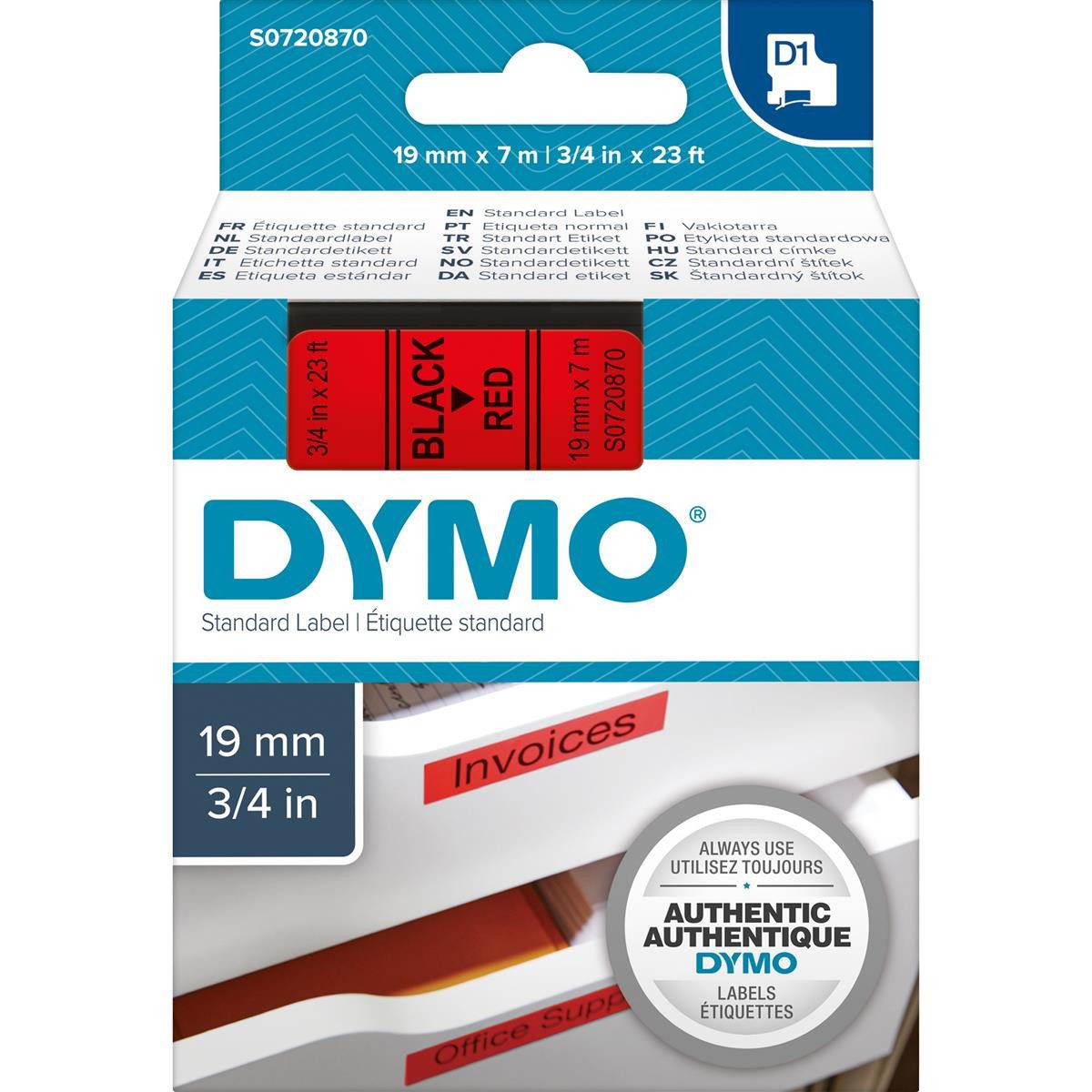 Beschriftungsband Dymo S0720870 Dymo D1 Schriftband 19 mm x 7 m schwarz auf rot