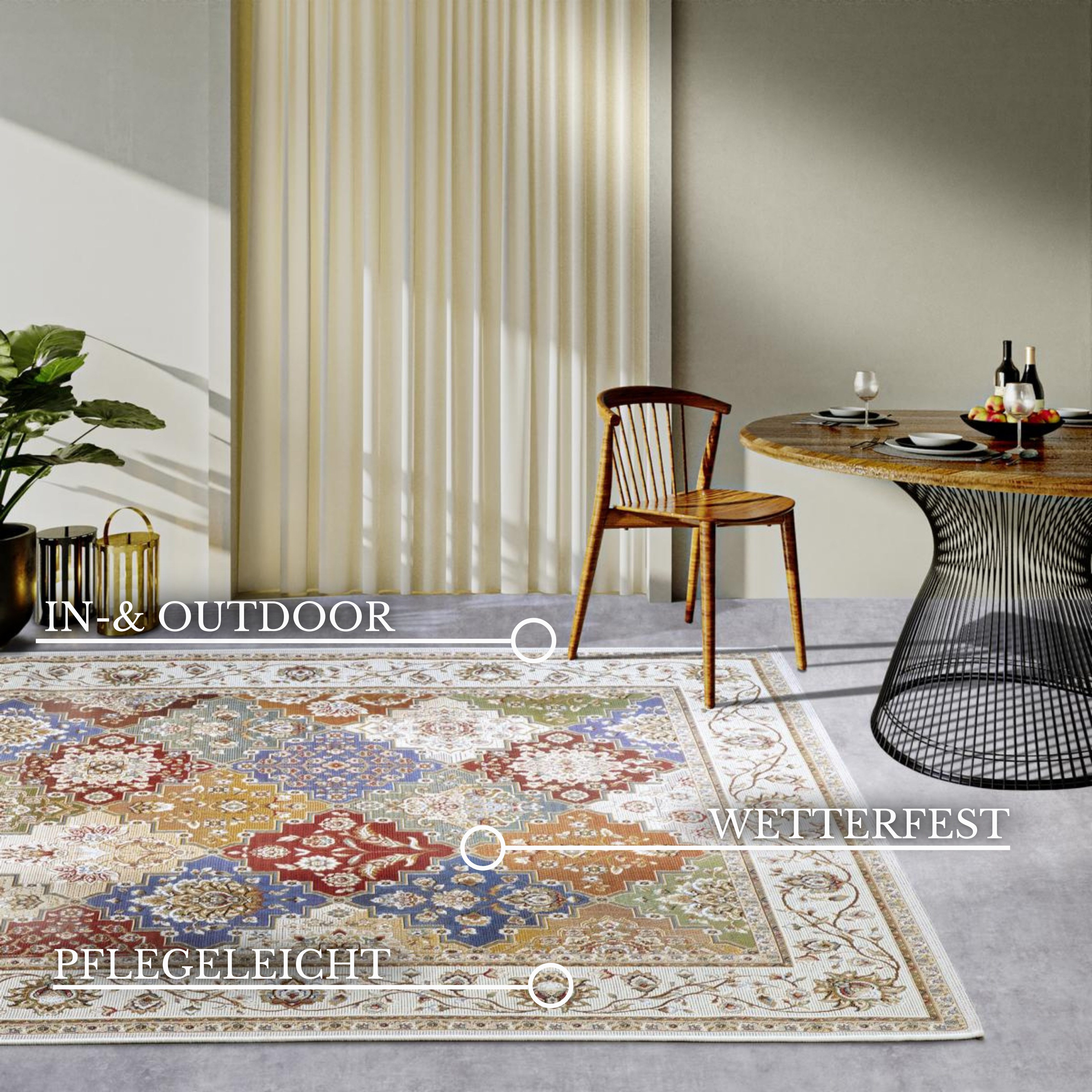 Villeroy & Boch Outdoorteppich Pierre, rechteckig, Höhe: 3 mm, Outdoor, Flachgewebe, wetterfest, Balkon, Garten, Klassisch, Terrasse