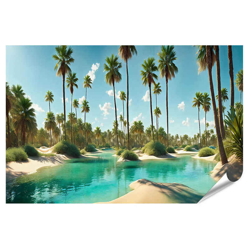 islandburner Poster Verborgene Wüsten-Oase: Smaragdgrüne Gewässer, Palmen & zauberhafte Sa