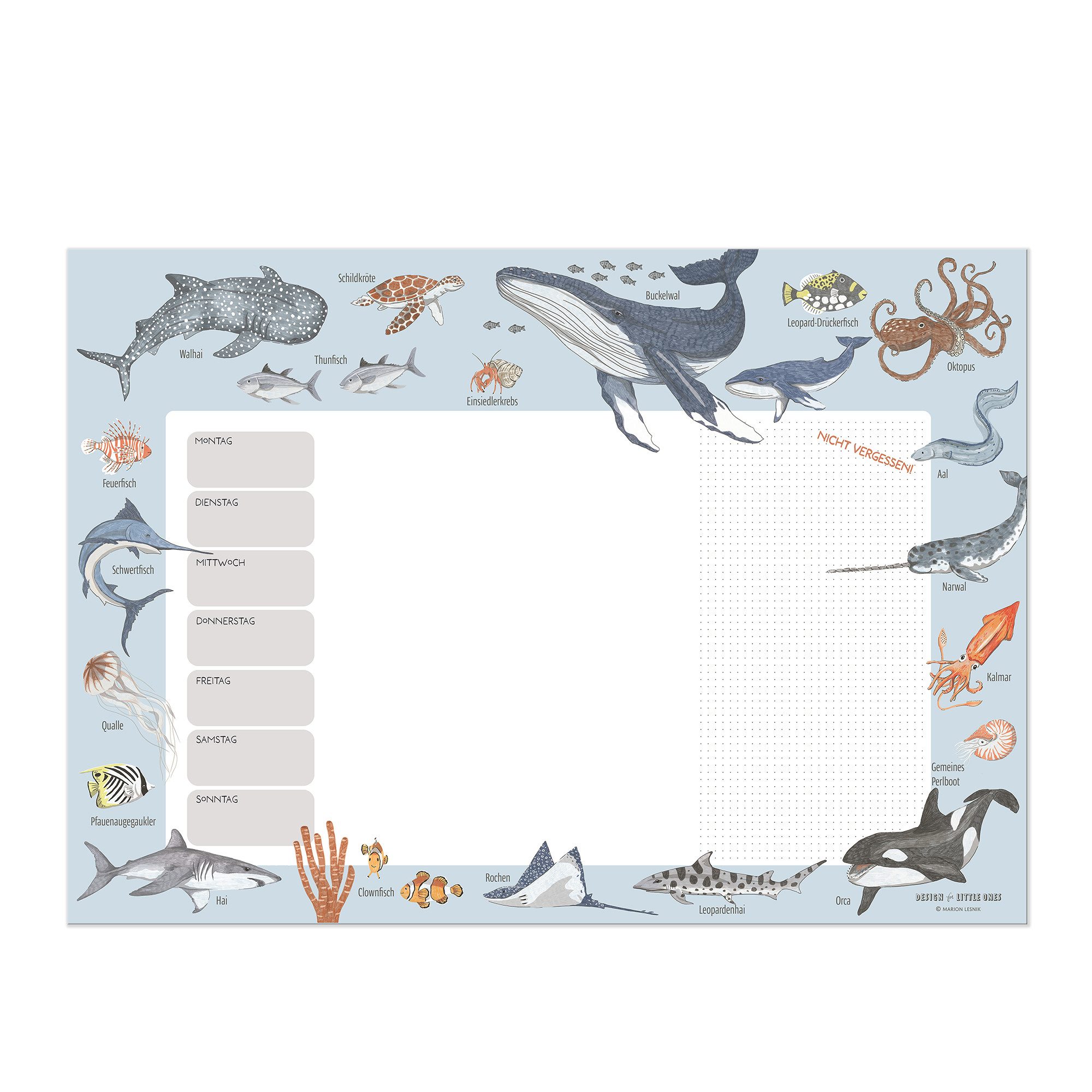 scriptum Schreibtischunterlage für Kinder - „Meerestiere“ - Wochenplaner 25 Blatt aus Premiumpapier, (1 tlg., 25 Blatt hochwertiges Premiumpapier)