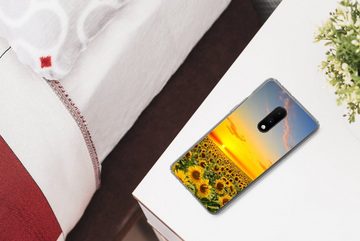 MuchoWow Handyhülle Blumen - Sonnenblume - Sonnenuntergang - Nacht - Orange, Phone Case, Handyhülle OnePlus 7, Silikon, Schutzhülle