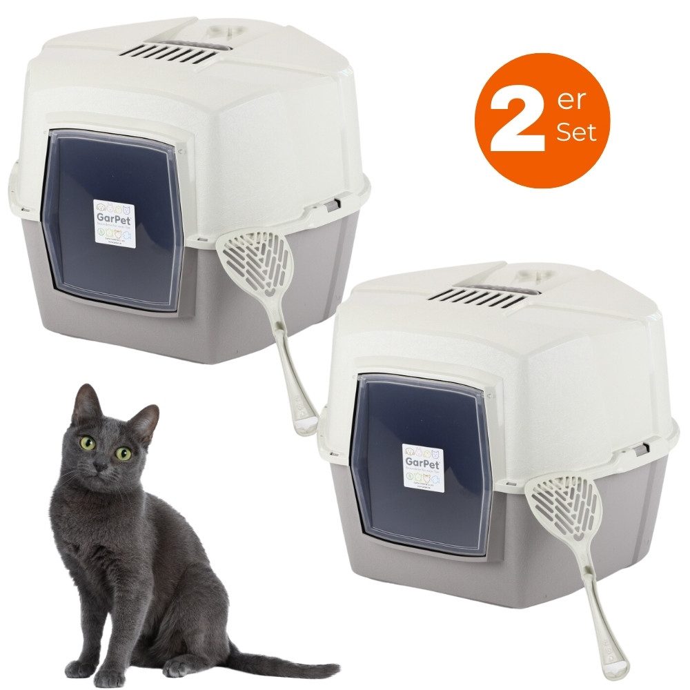 Katzenecktoilette 2x Große Eck Katzentoilette Katzenklo Ecke mit Deckel XXL Ecktoilette