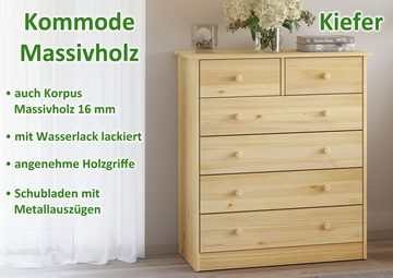 ERST-HOLZ Kommode Kommode Sideboard Anrichte Kiefer massiv 2+4 Schubladen, 90.50-13 - Kommode Kiefer-6 Schubladen