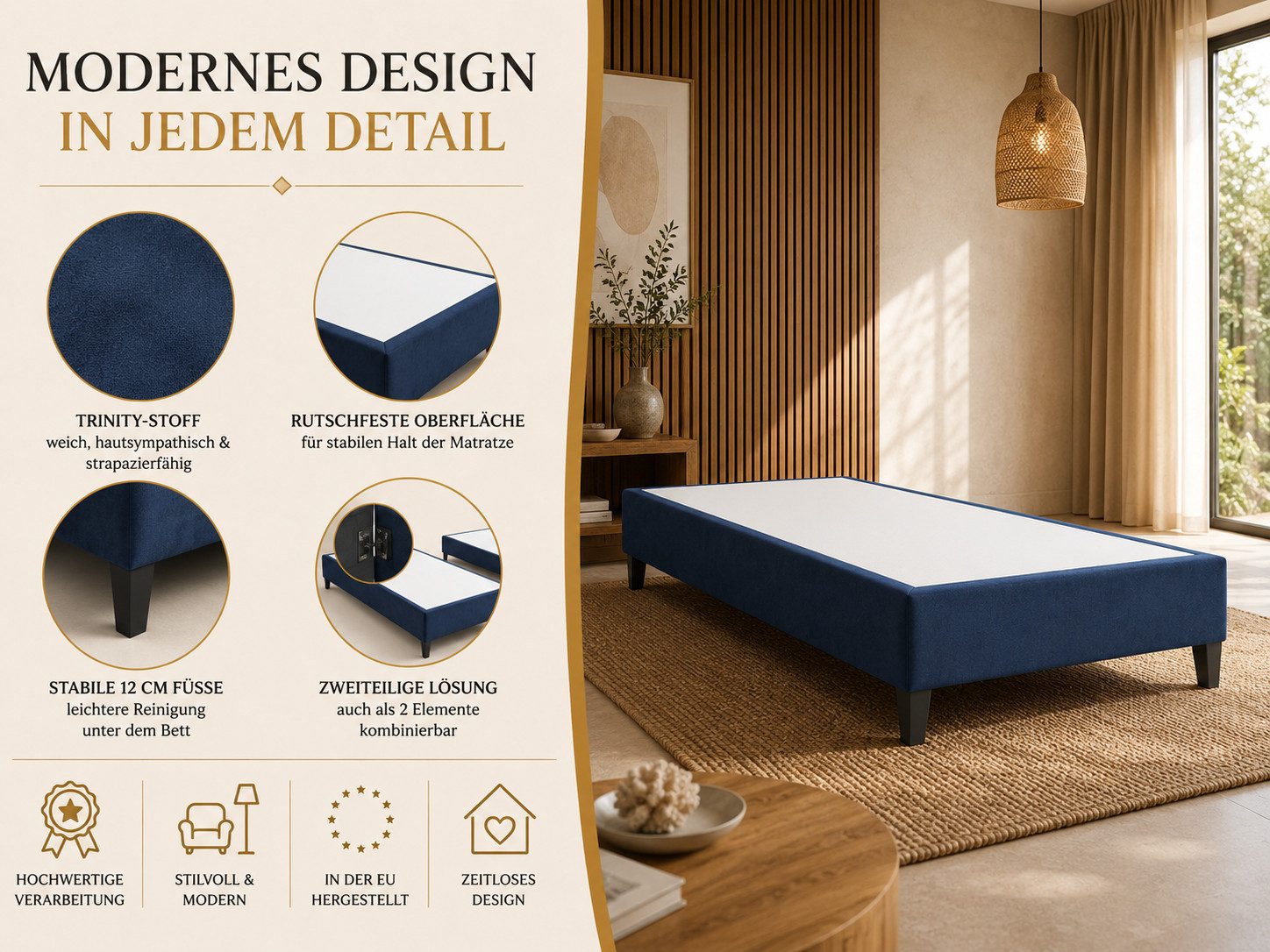 Best for Home Boxspringbett Rahmen – Massivholz, 12 cm Füße, Stabil & Zuverlässig (Seniorebett, Matratze, Jugendbett, Kinderbett, 70x200 80x200 90x200 100x200 c – Bild 3 von 5