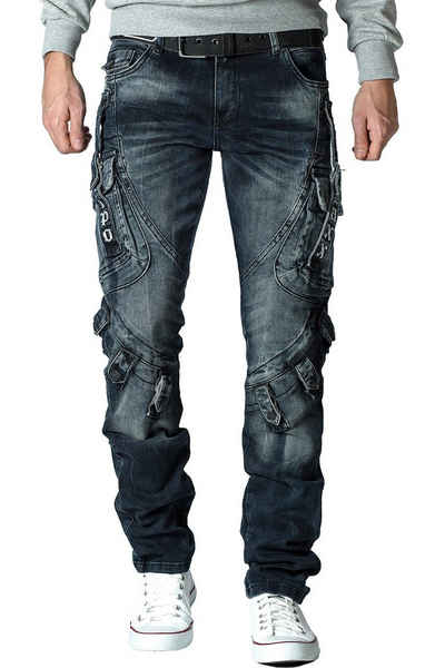 Cipo & Baxx Regular-fit-Jeans BA-CD440 Freizeithose stonewashed Effekt Bikerstyle mit Seitentaschen