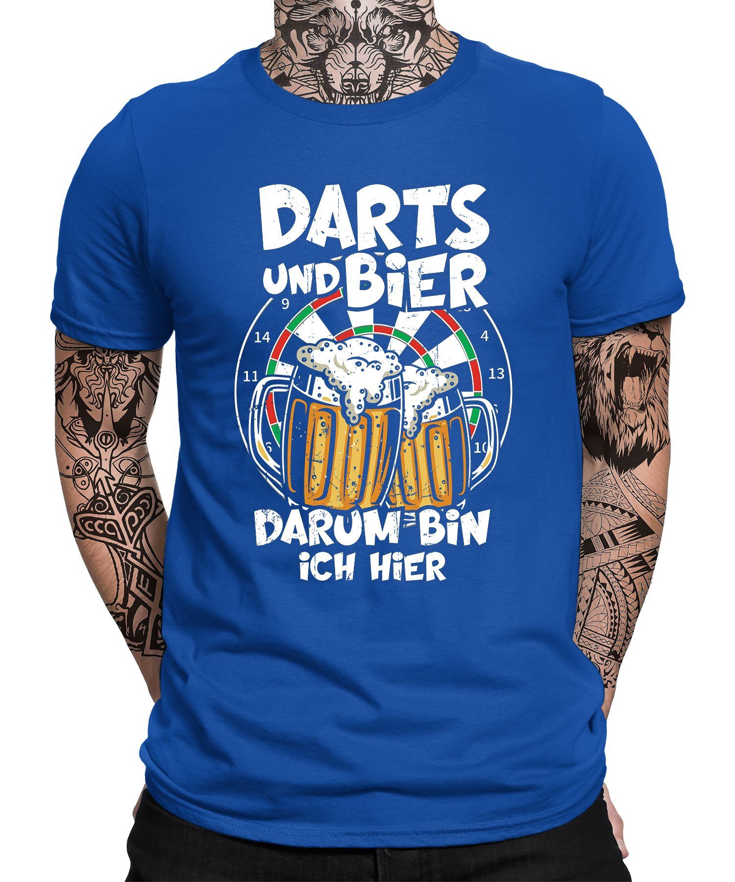 Quattro Formatee Kurzarmshirt Darts Dart Herren Bier - Dartspieler und (1-tlg) Dartpfeil T-Shirt Dartscheibe Blau