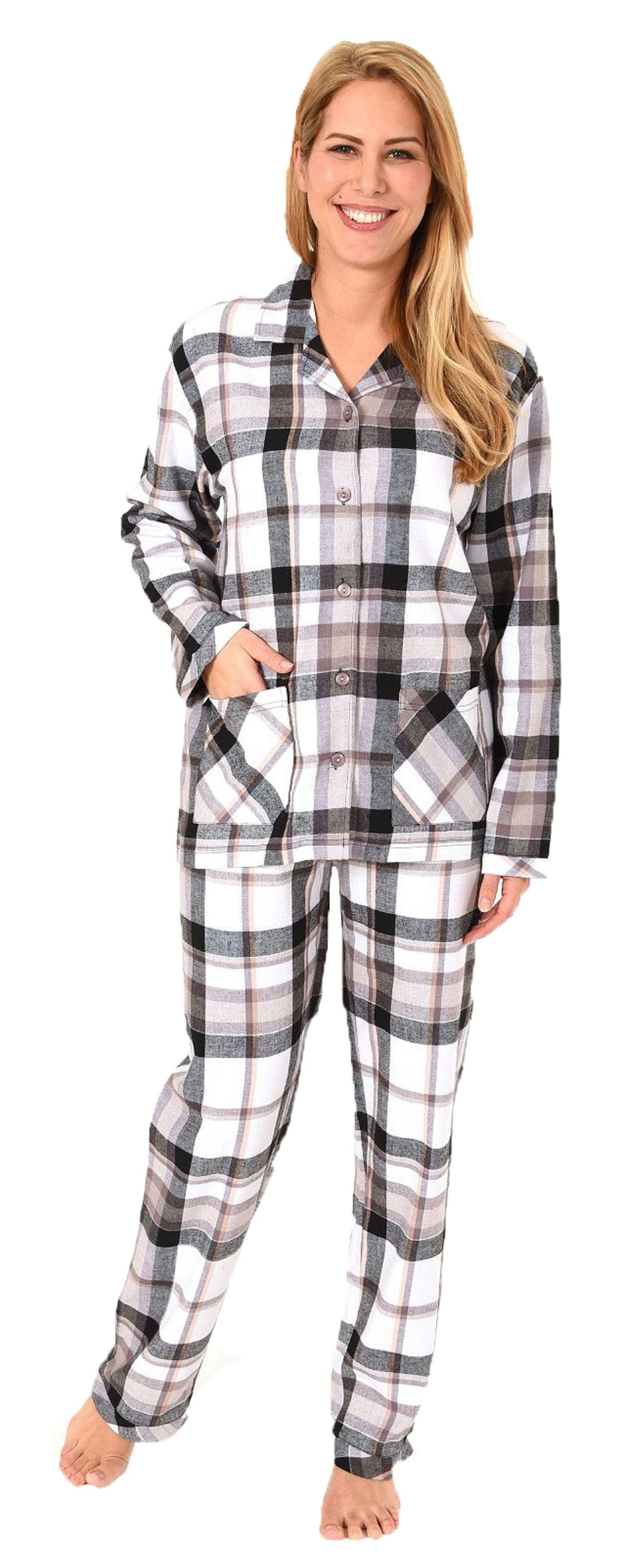 Normann Pyjama Damen Flanell Schlafanzug in edlen Karodesign –- auch in  Übergrößen