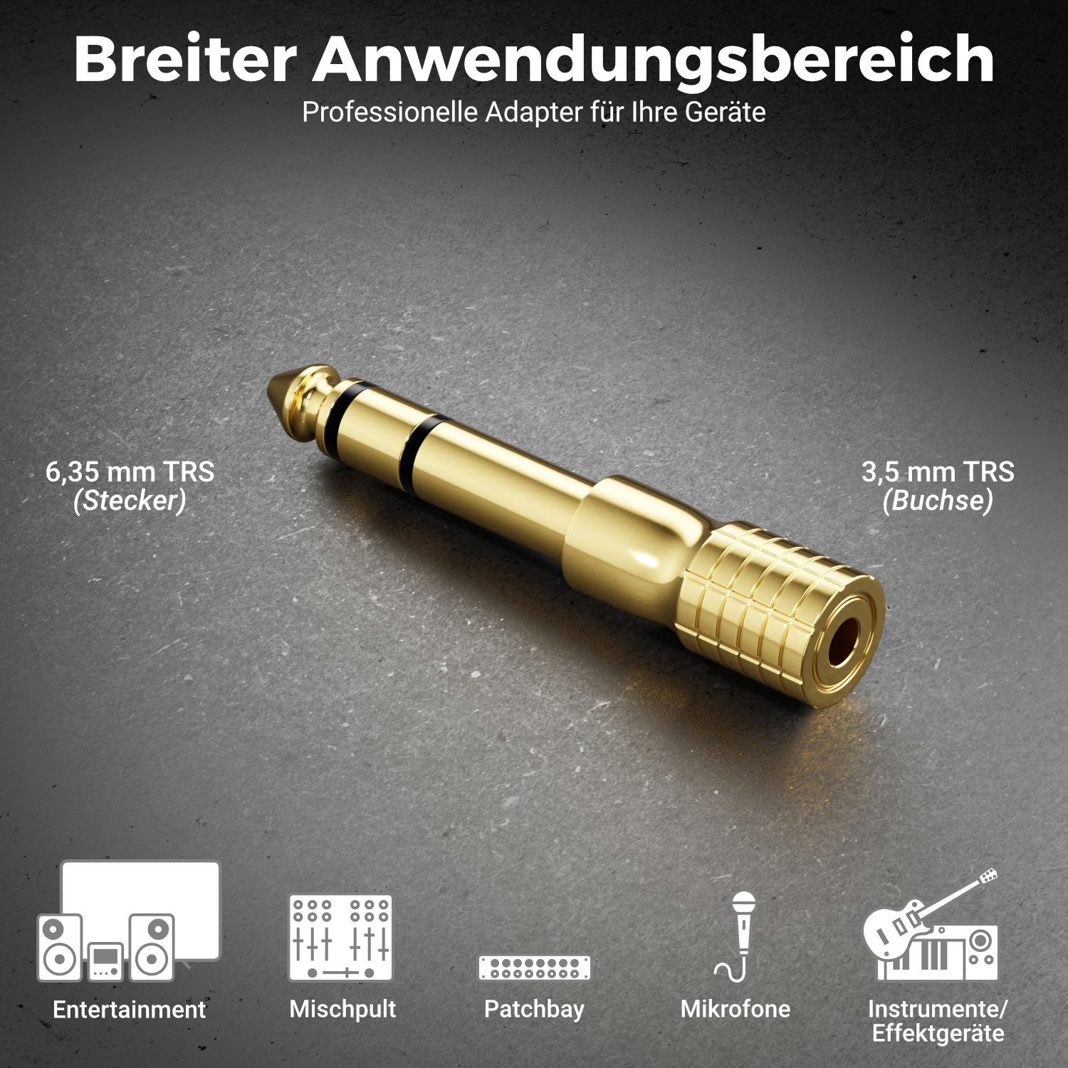 deleyCON deleyCON Klinke Adapter 3,5mm auf 6,35mm Stereo Audio vergoldet für Audio-Kabel