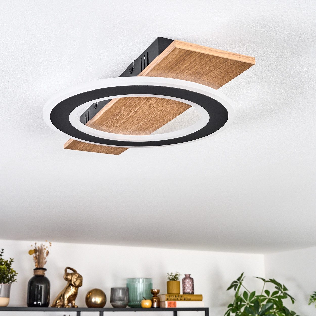 hofstein Deckenleuchte Deckenlampe aus Metall/Kunststoff in Schwarz/Holzoptik/Weiß, ohne Leuchtmittel, im modernen Design, 18 Watt, 1740 Lumen – Bild 5 von 5