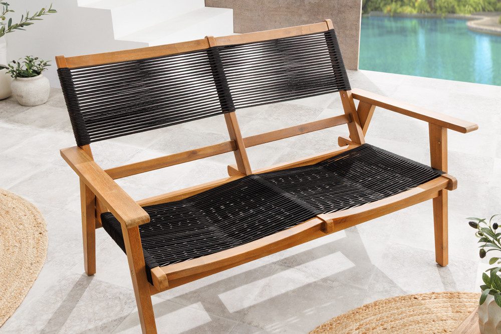 riess-ambiente Gartenbank BALI ROPE 120cm natur anthrazit – Massivholz, 2-Sitzer, Rope-Design (Einzelartikel, 1-St), wetterfest, modernes Boho-Design, Outdoor-Möbelstück, Seilgeflecht