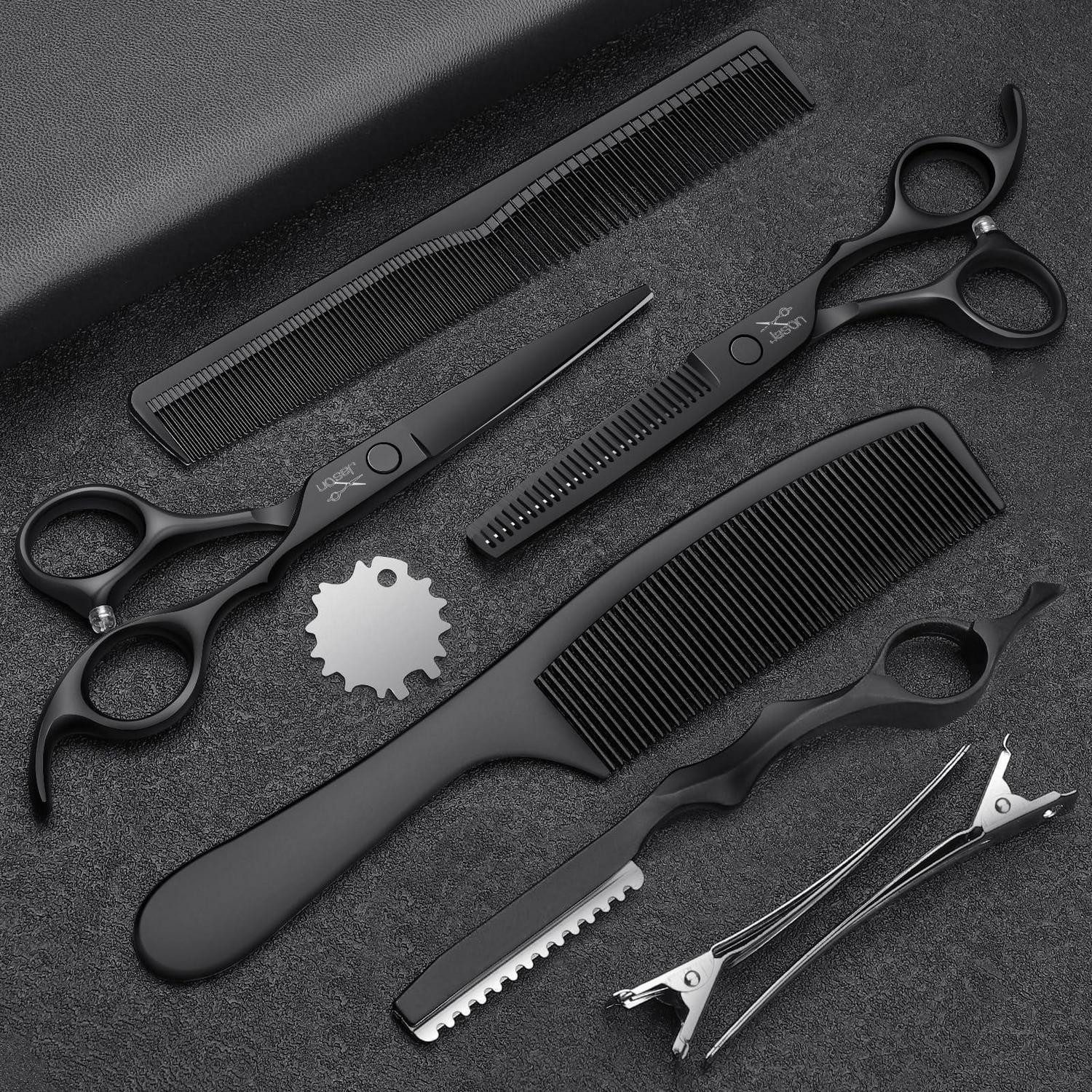 LuxusKollektion Scheren-Set Friseurschere Set 6.5" Profi Effilierschere Schwarz