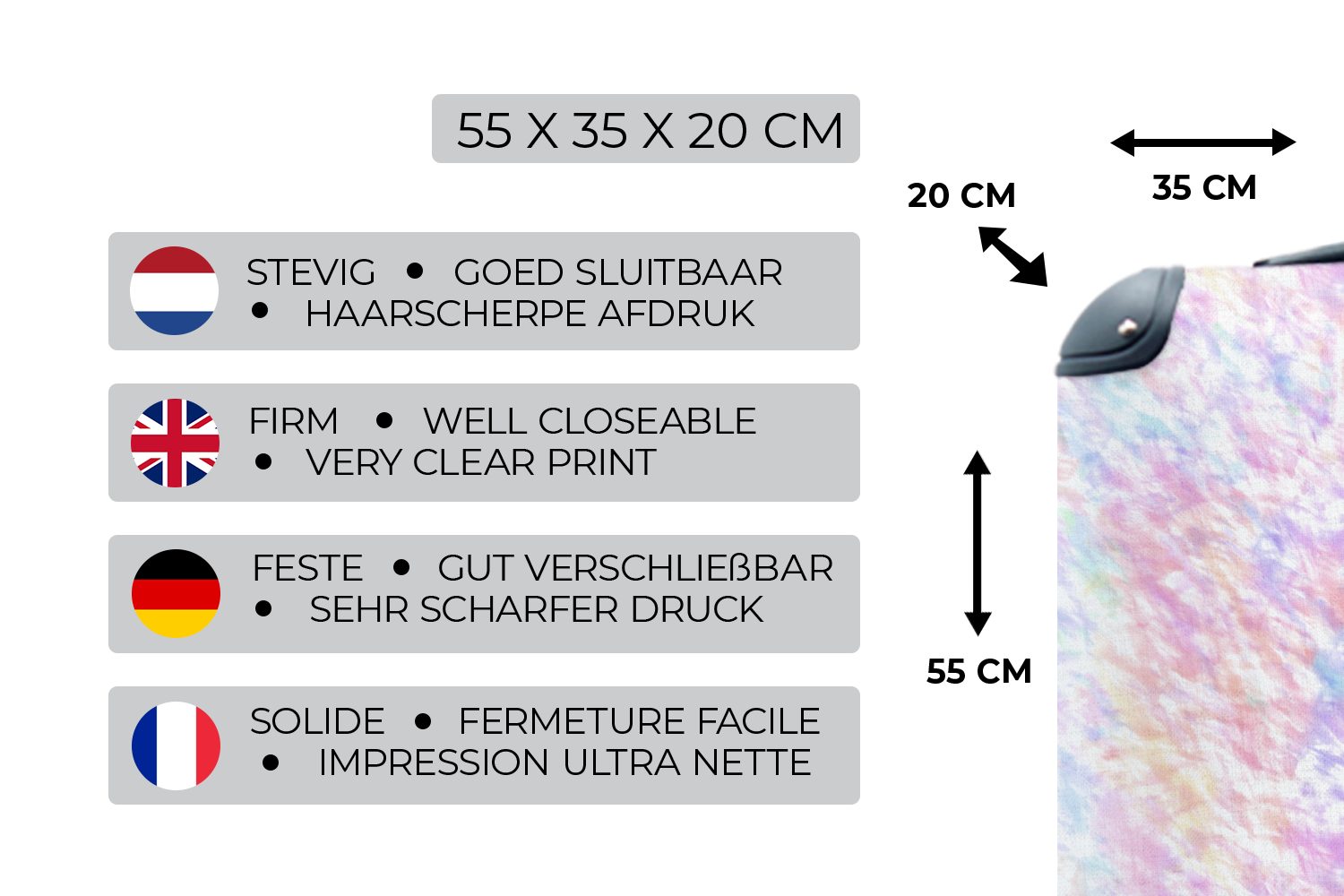 4 mit Krawattenfärbung, Handgepäckkoffer Ferien, MuchoWow Reisekoffer Trolley, Rollen, Handgepäck rollen, - Farbe - Reisetasche Muster - für Regenbogen