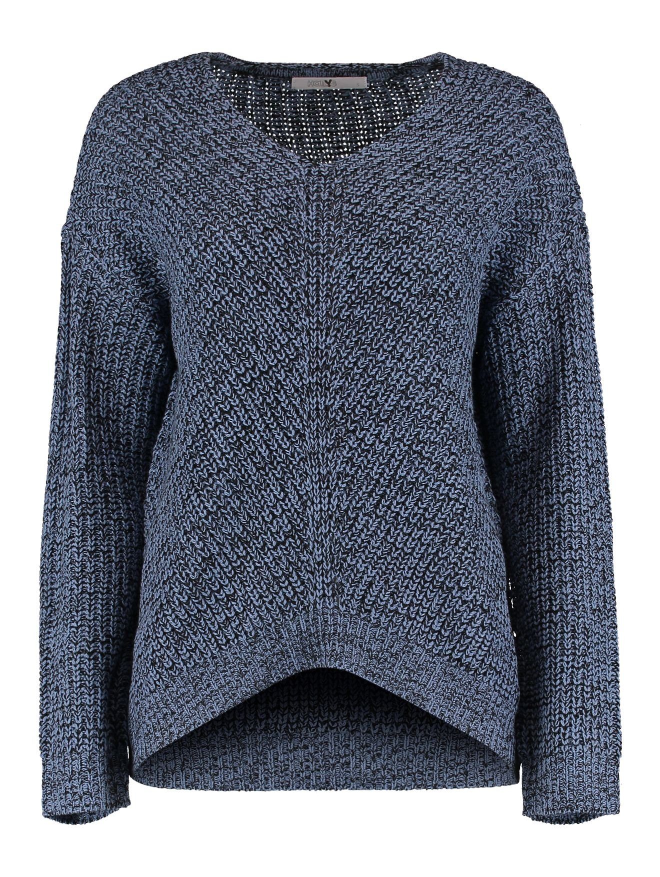 HaILY’S Strickpullover Weicher Grobstrick Pullover mit V-Streifen Design Sweater Pi44pa 7039 in Blau