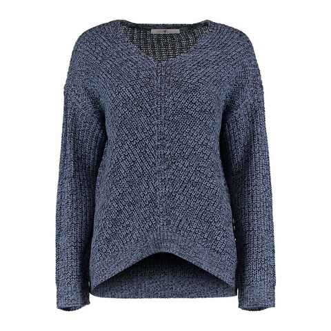 HaILY’S Strickpullover Weicher Grobstrick Pullover mit V-Streifen Design Sweater Pi44pa 7039 in Blau
