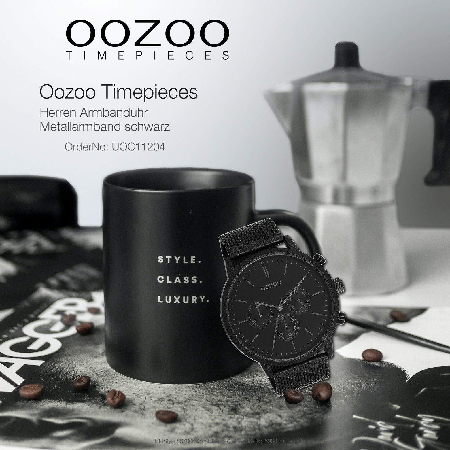 Metallarmband, Herren Herrenuhr Quarzuhr Timepieces OOZOO Armbanduhr Analog, (ca. rund, extra groß Oozoo Fashion-Style 50mm)