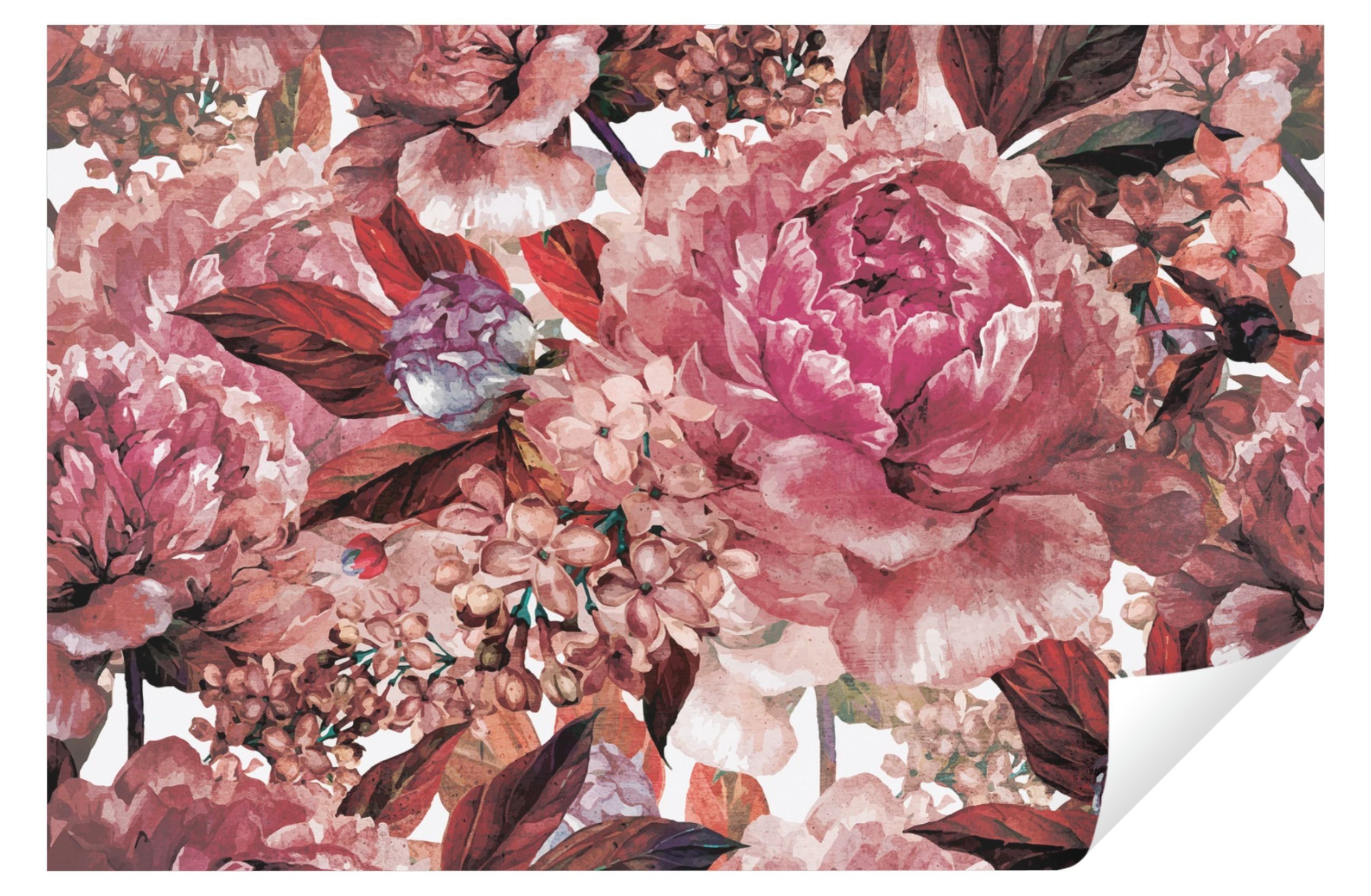 Wallarena Fototapete Blumen Vintage Rose Pfingstrosen Vlies Tapete Wohnzimmer Schlafzimmer, Glatt, Blumen, Tapete inklusive Kleister Vliestapete Motivtapete