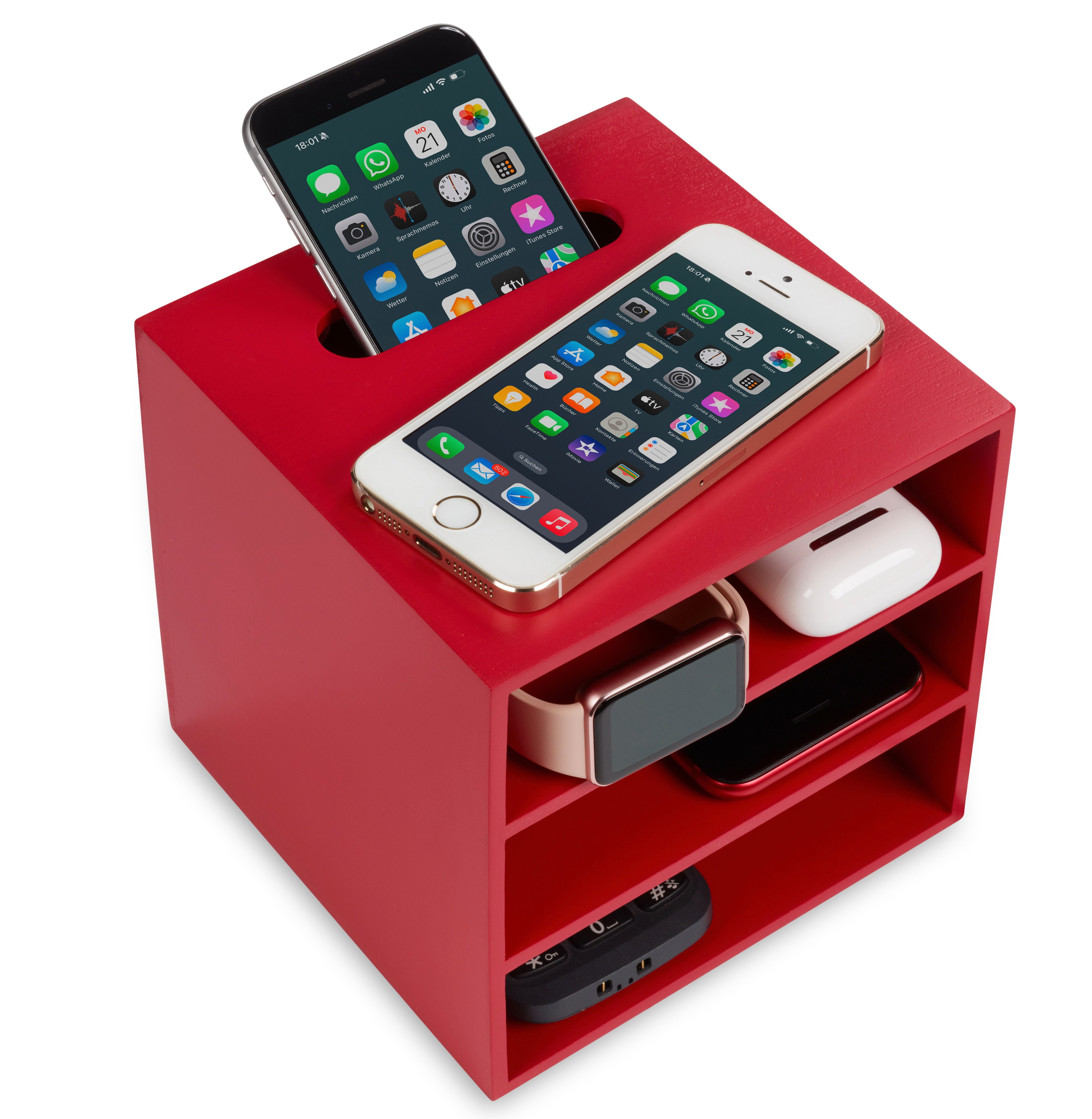 Cubix Хранилищаsbox Handy-Ladestation, Handy-Aufbewahrung, Handy-Dockingstation, rot, Quadratisch, Würfel