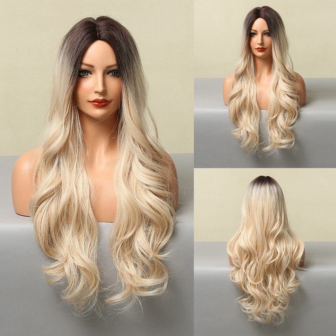 Haar, Perücken Mode Lange Platinblonde Toupet Perücke DAYUT Lockiges