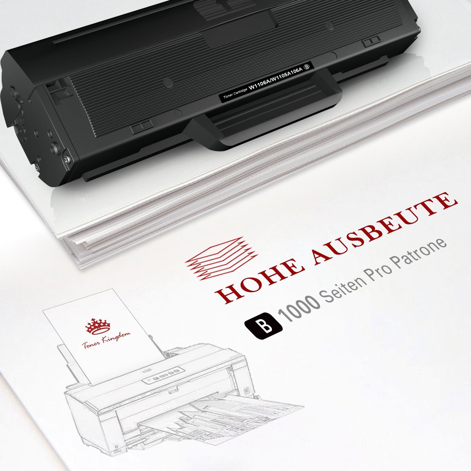 Toner Kingdom Tonerpatrone für HP 106A W1106A, (Mit chip), Laser MFP 135a 135wg 137fnw 107a