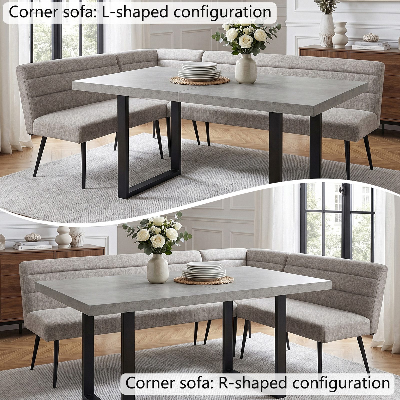 Jiexi Essgruppe Esszimmer-Set: Eckbank & Esstisch, Polyesterstoff, Metallbeine – Bild 5 von 5