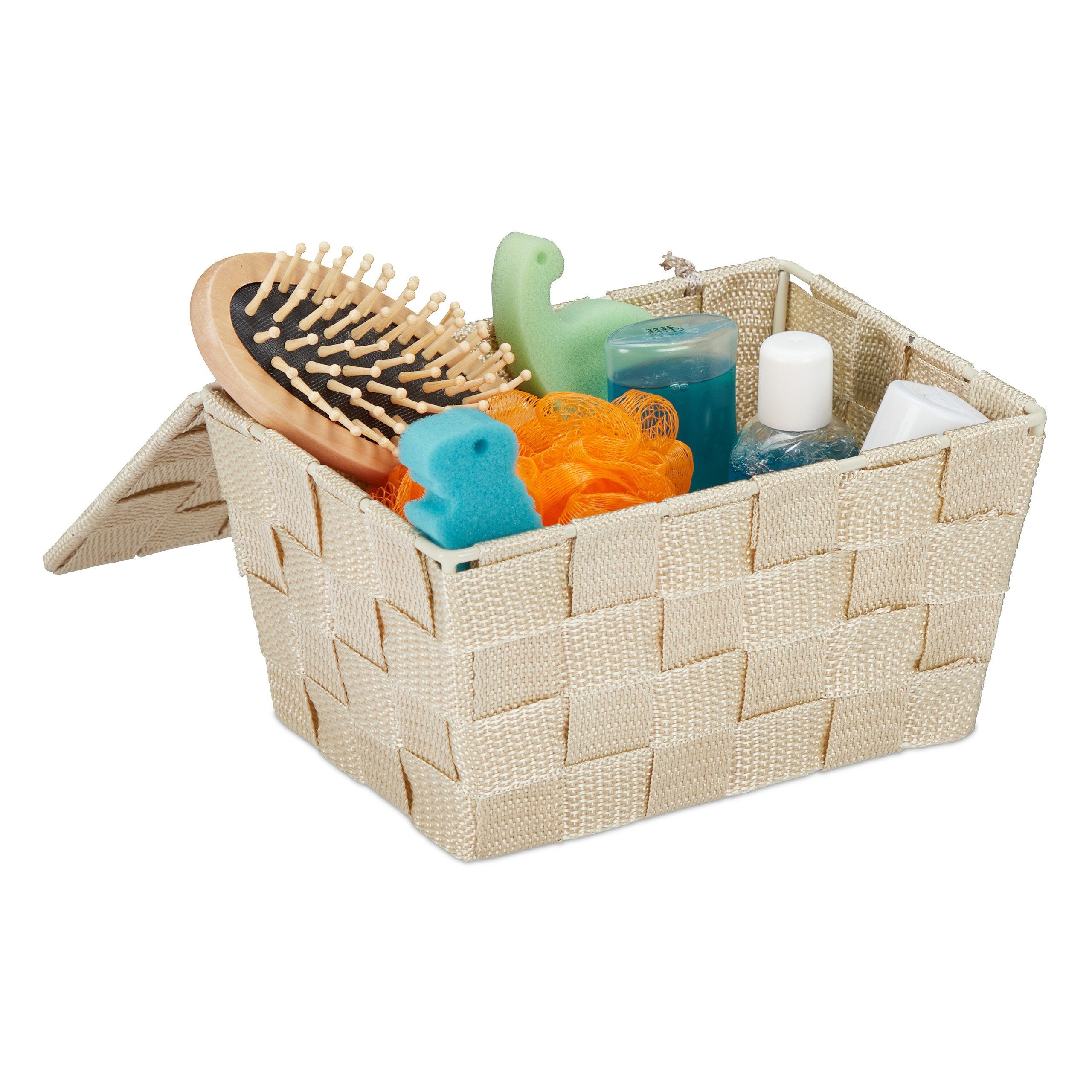 relaxdays Aufbewahrungskorb mit Deckel (1 St), Beige