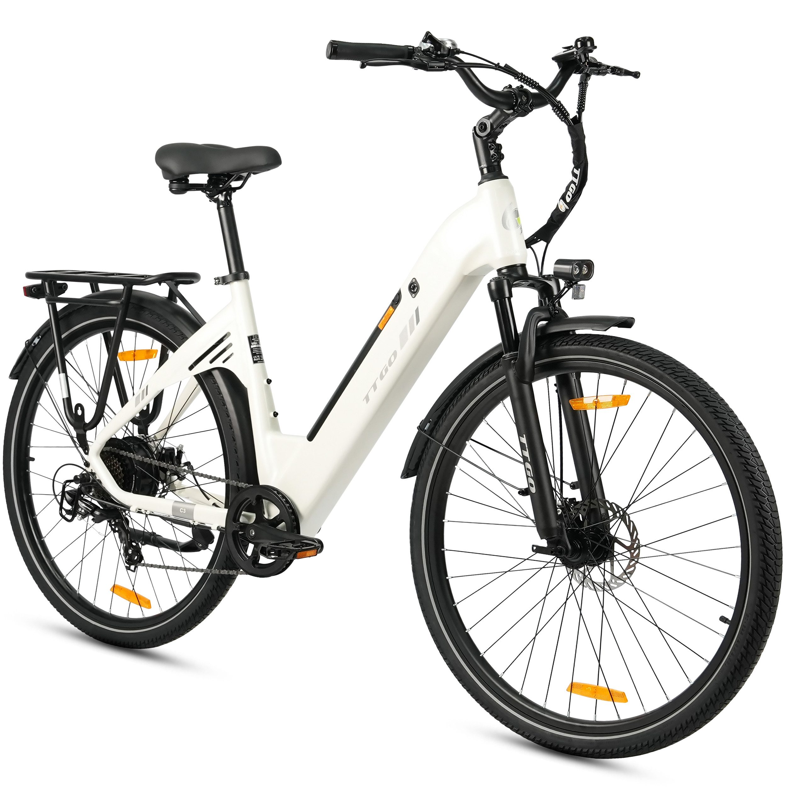 TTGO E-Bike Cityrad 28 x 2,0 Zoll, 150km Reichweite, C3 2.0, Elektrofahrrad, Pedelec, 7 Gang, Kettenschaltung, Heckmotor, 650 Wh, 5 Stufen, Leicht nur 25kg, Tiefeinsteiger-Rahmen, bis zu 130kg