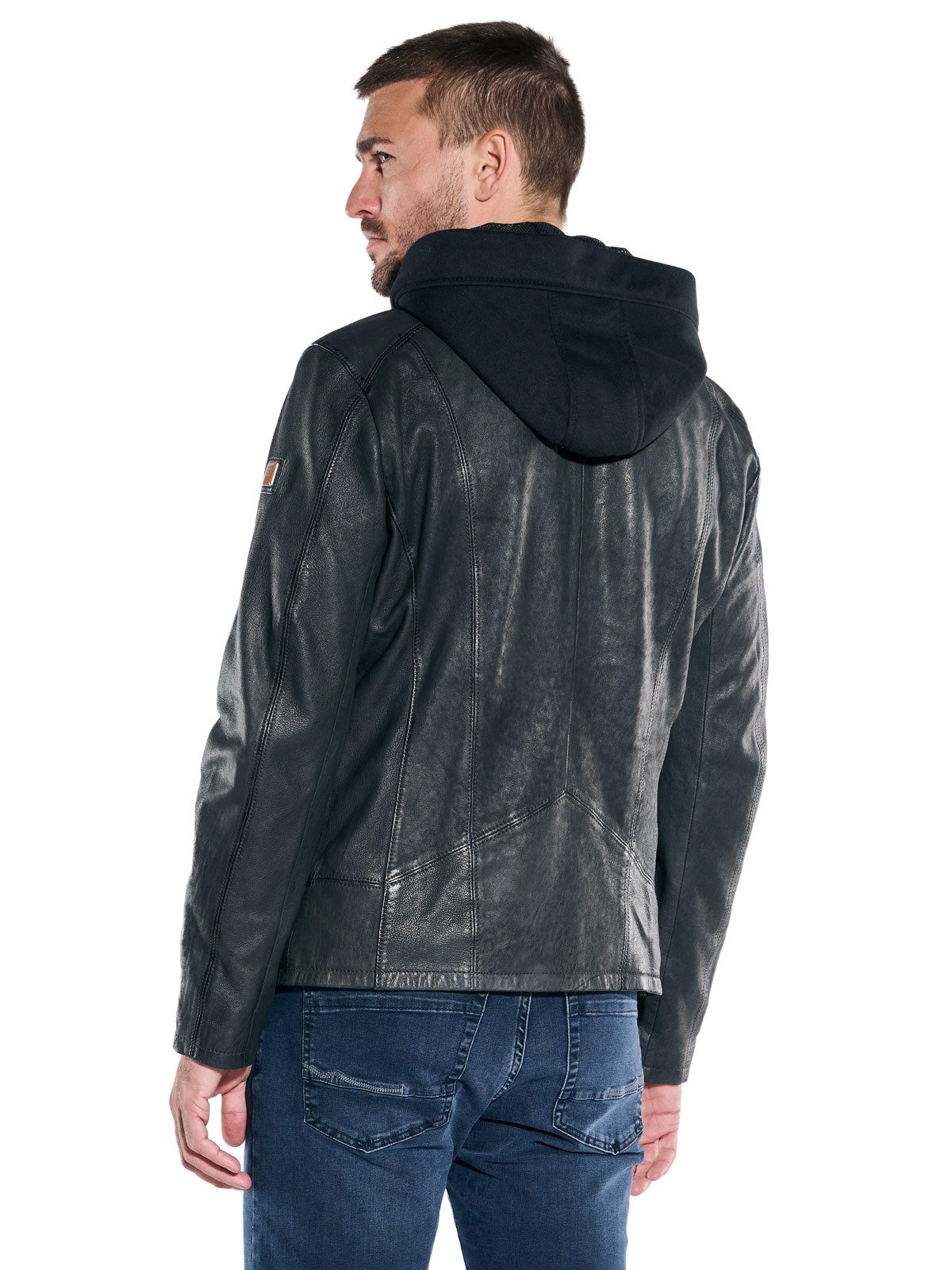 emilio adani Lederjacke Herren Lederjacke mit abnehmbarer Kapuze, Anthrazit