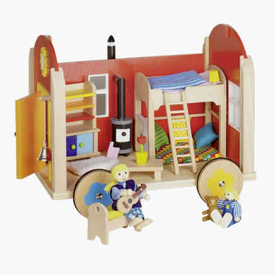 goki Puppenhaus »Bauwagen mit Möbeln«, (Spar Set), Das Dach und eine Seitenwand sind abnehmbar.