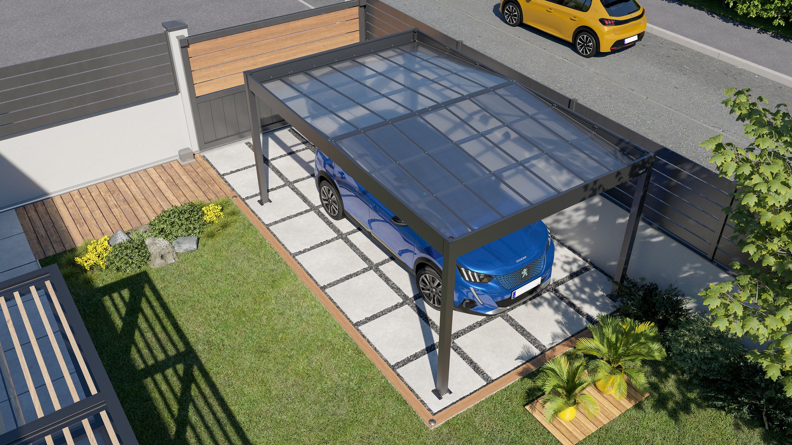 Trigano Einzelcarport Carport robuste Konstruktion, Doppeldach 16.60 2,10 Metall Libeccio m2 Einfahrtshöhe, aus Aluminium, cm
