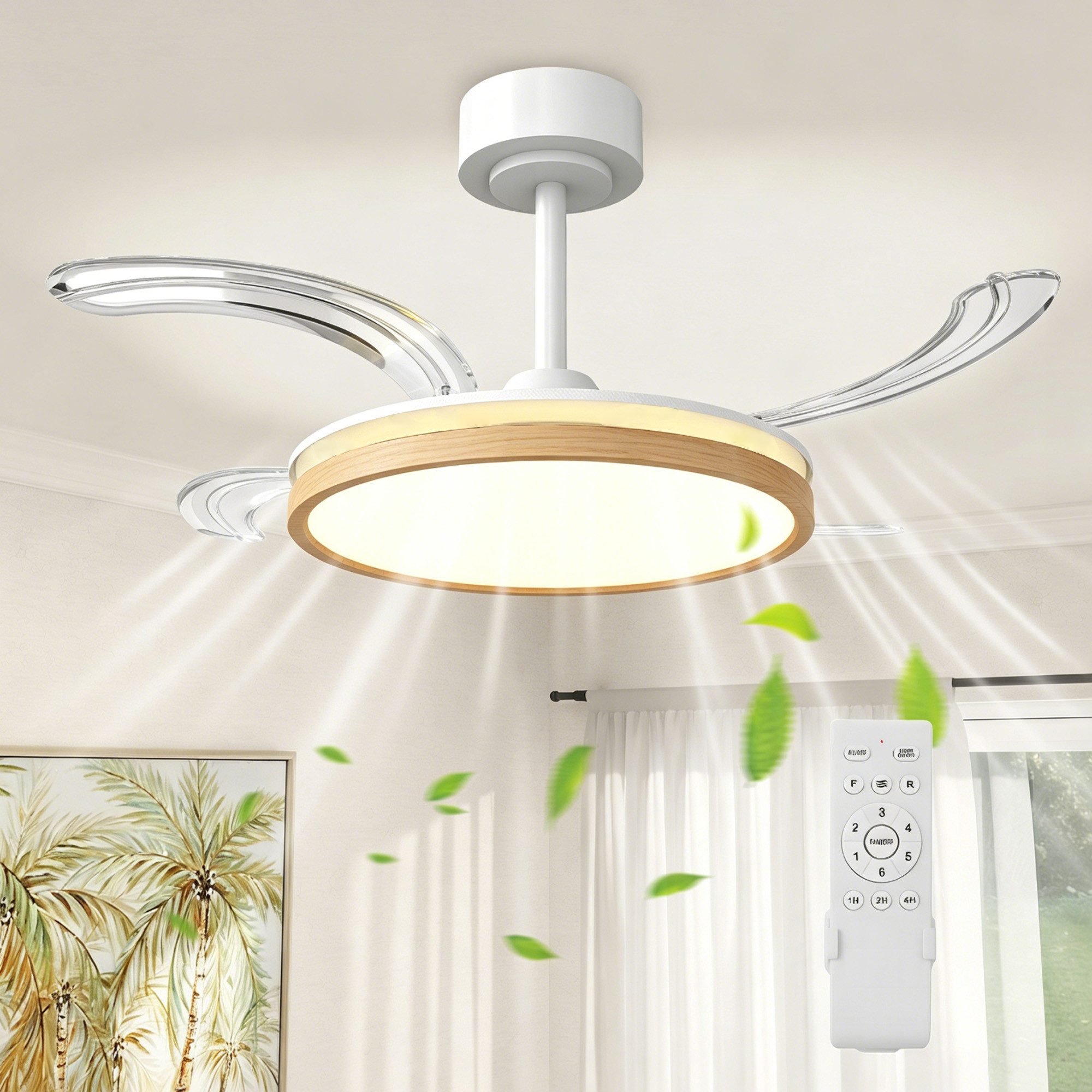 HOMCOM Deckenventilator Beleuchtung 80W Deckenleuchte 3 Lichtfarben 6 Geschwindigkeiten, mit Fernbedienung, 6 Geschwindigkeiten, 3 Farbtemperaturen