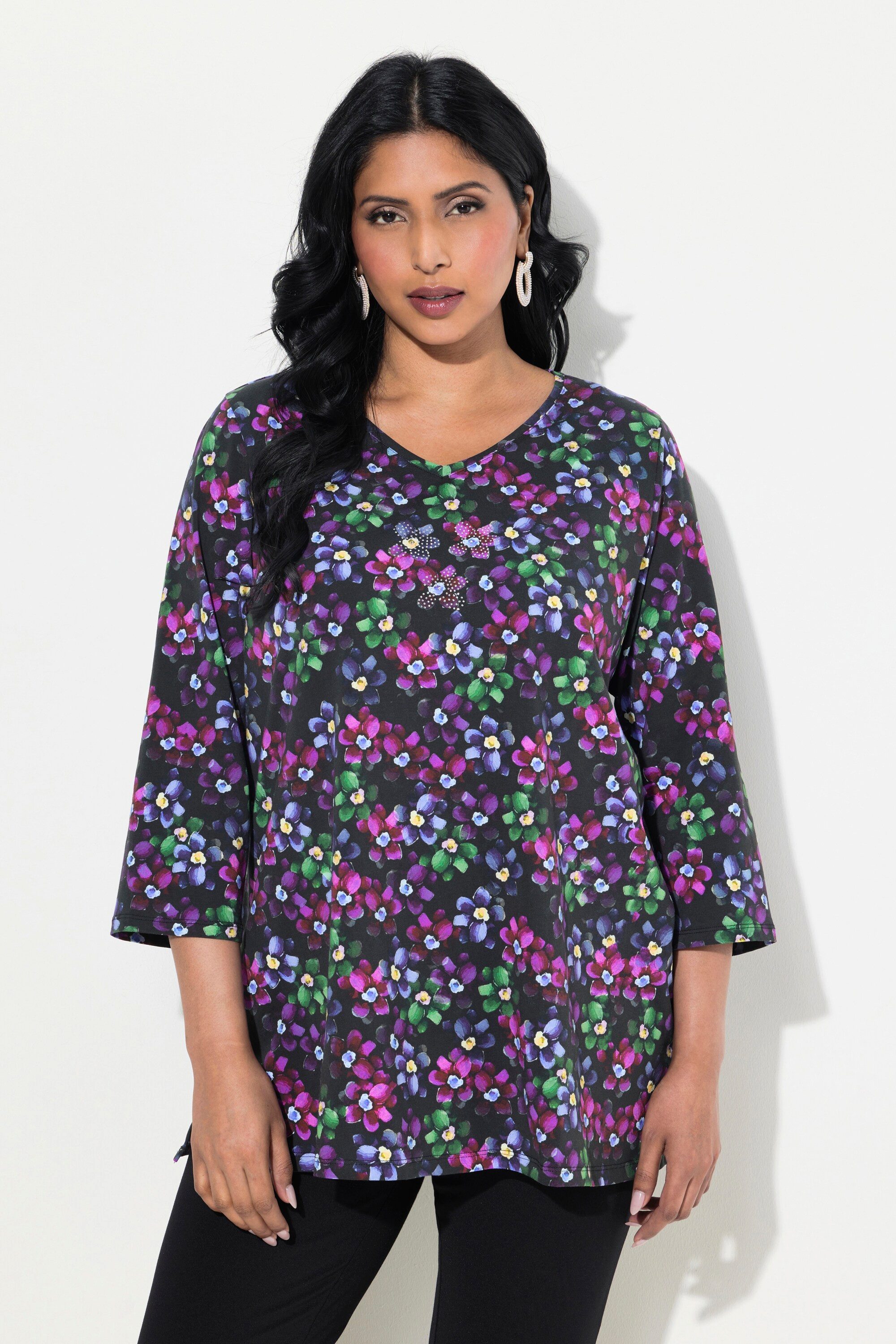 T-Shirt Shirt Pima Cotton A-Linie V-Ausschnitt 3/4-Arm