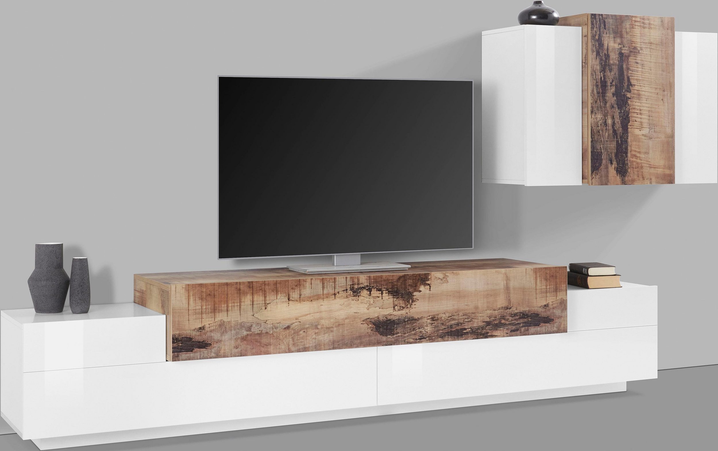 freiraum Wohnwand Corona, (2-teilig), (2-teilig) in Weiß/Ahorn - 240x150x45cm (BxHxT)