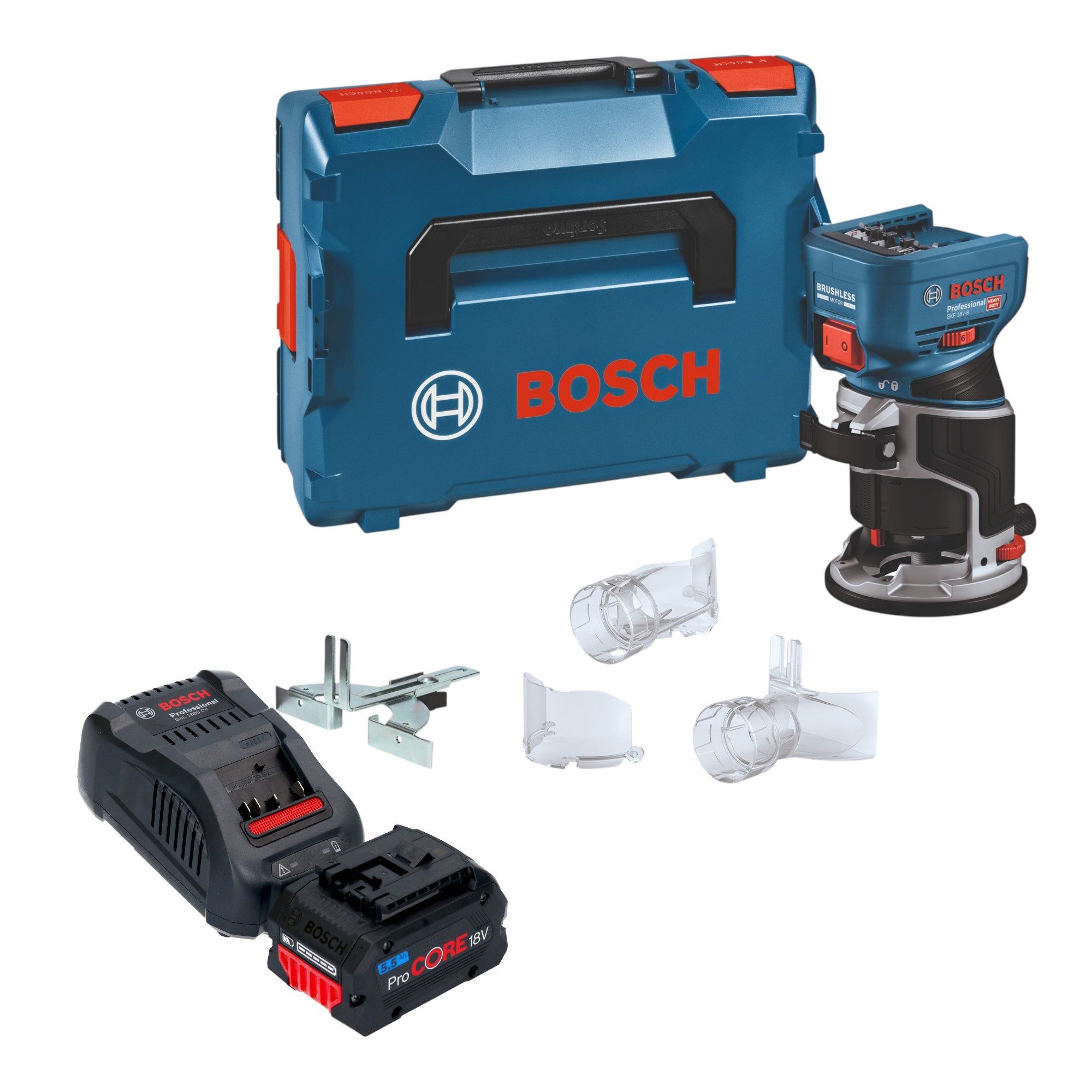Bosch Professional Oberfräse GKF 18V-8 Professional Akku Kantenfräse 18 V 8,0 mm Brushless + 1x