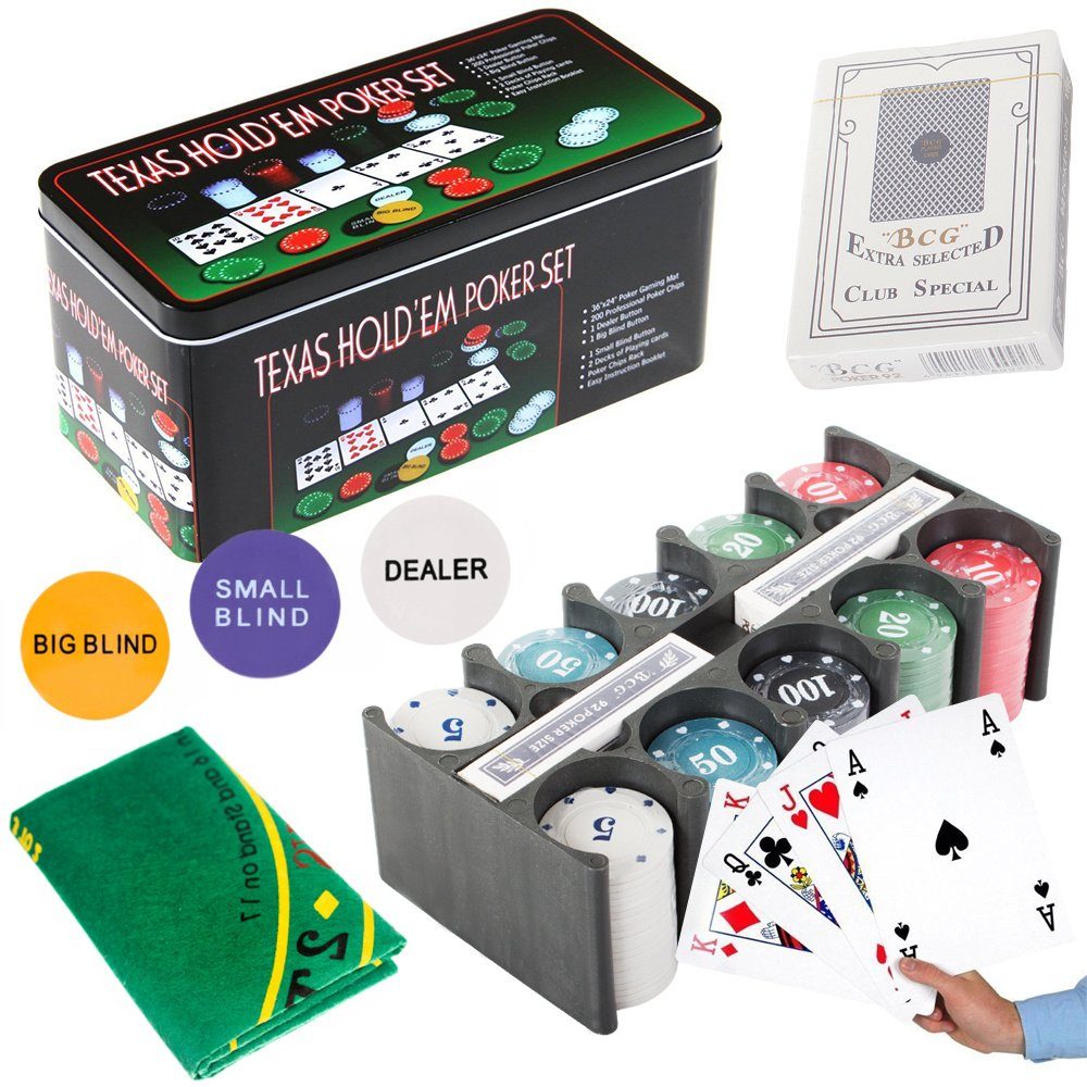 SECUMAX Spiel, Texas Holdem Poker Set Hold'em Pokerset Karten komplettes Spiel Set