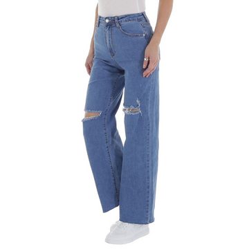 Ital-Design Weite Jeans Damen Freizeit Destroyed-Look Stretch High Waist Jeans in Blau