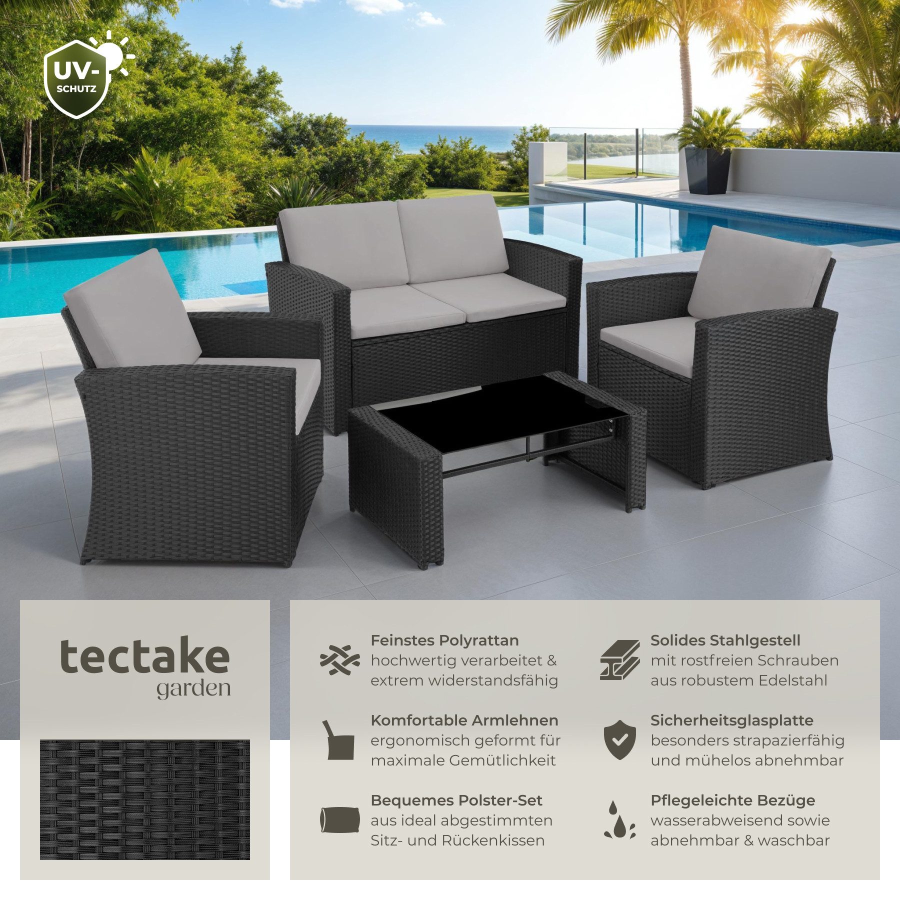 tectake Loungeset Rattan Lounge, (Set., 5-tlg), Robustes Gestell aus Stahl günstig online kaufen