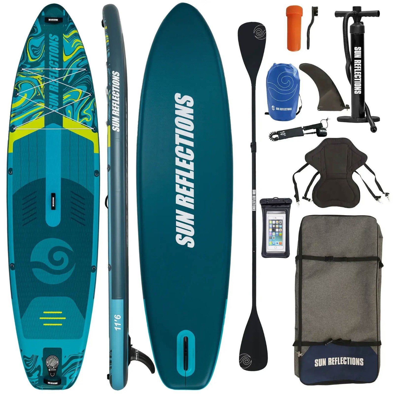 SUP-Board Sun Reflections 11'6 SUP Board Komplettset aufblasbar Kajak Sitz